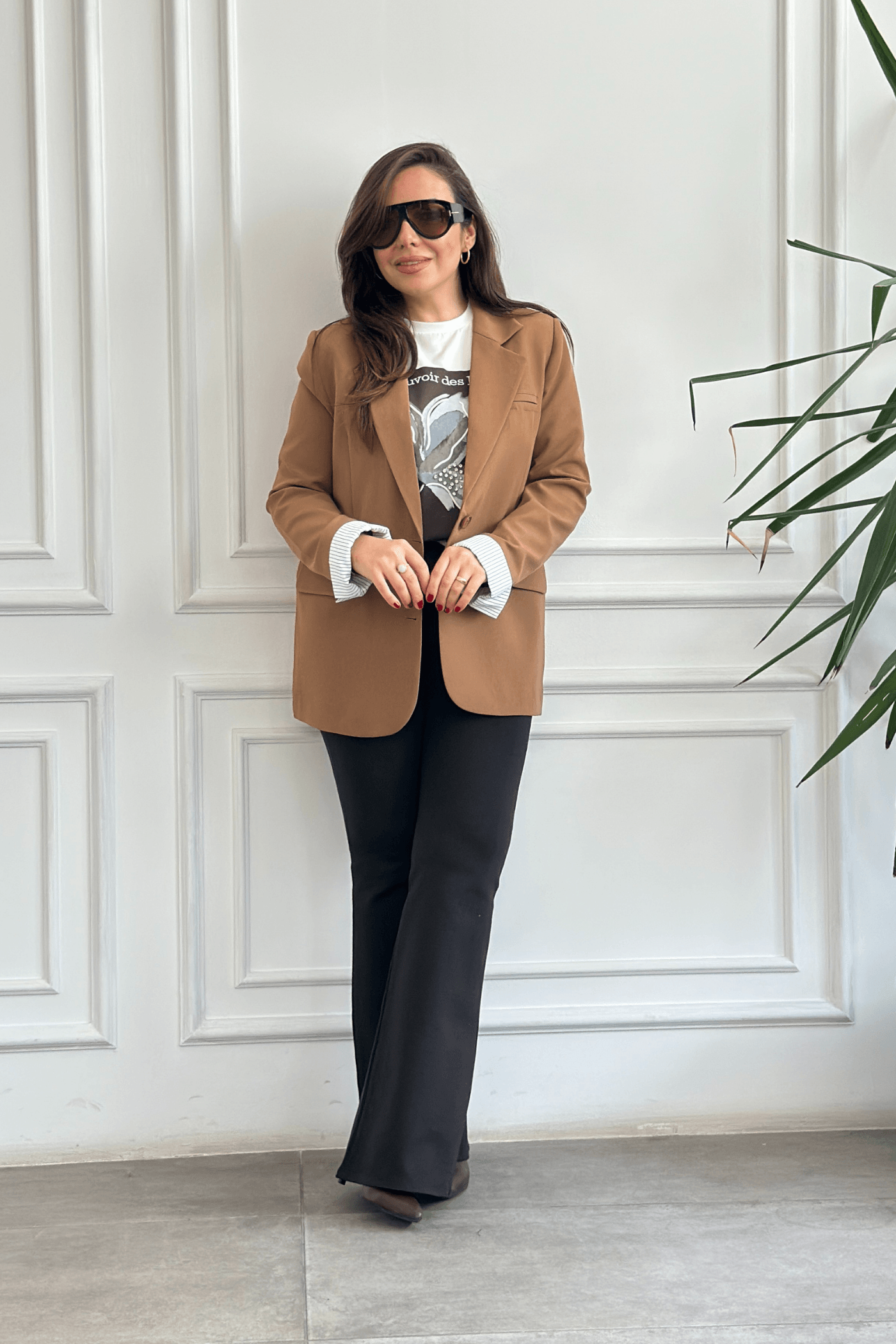 Oversize Çizgi Garnili Blazer Ceket