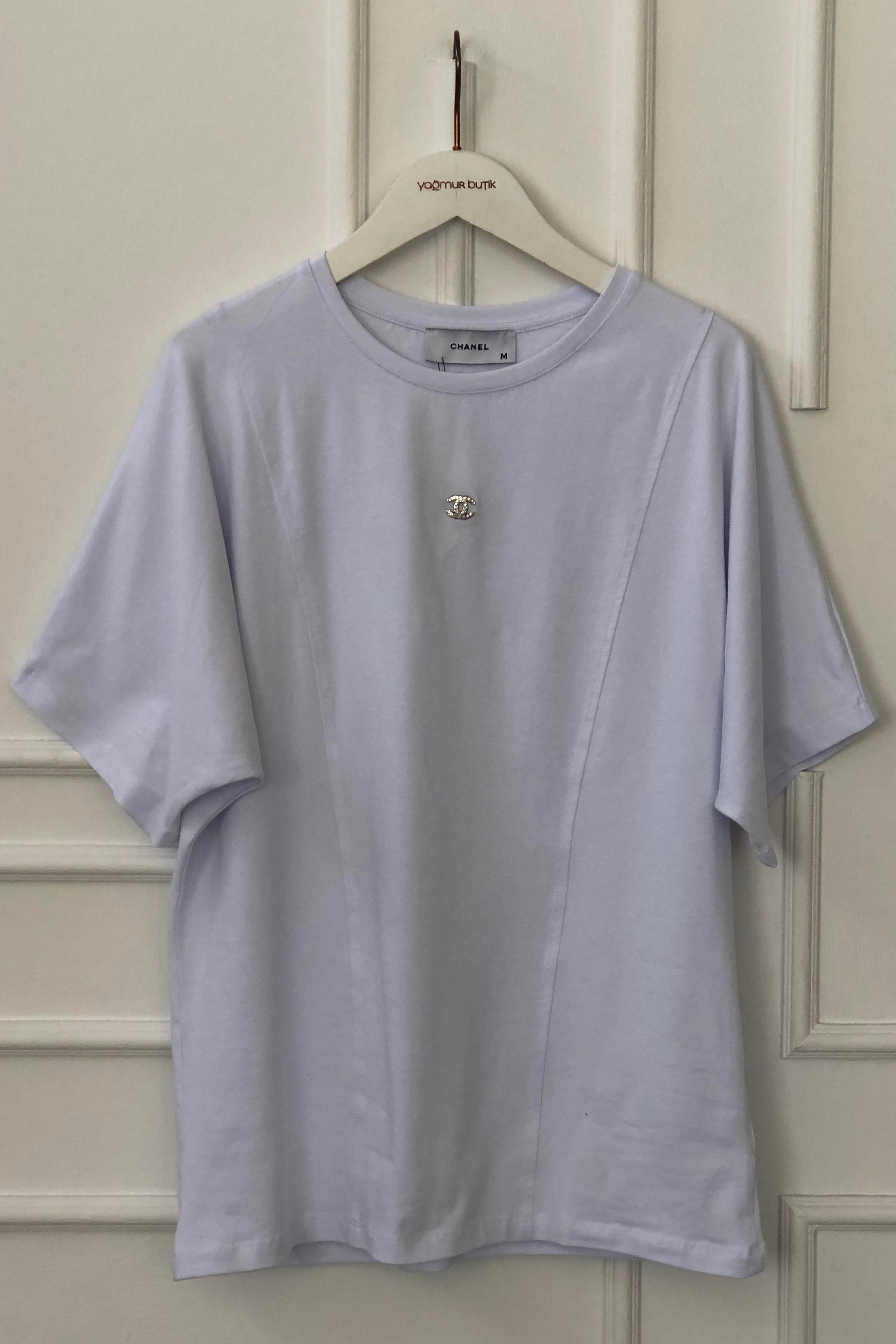 Bisiklet Yaka Önü Taş Ve Dikiş Detaylı T-Shirt