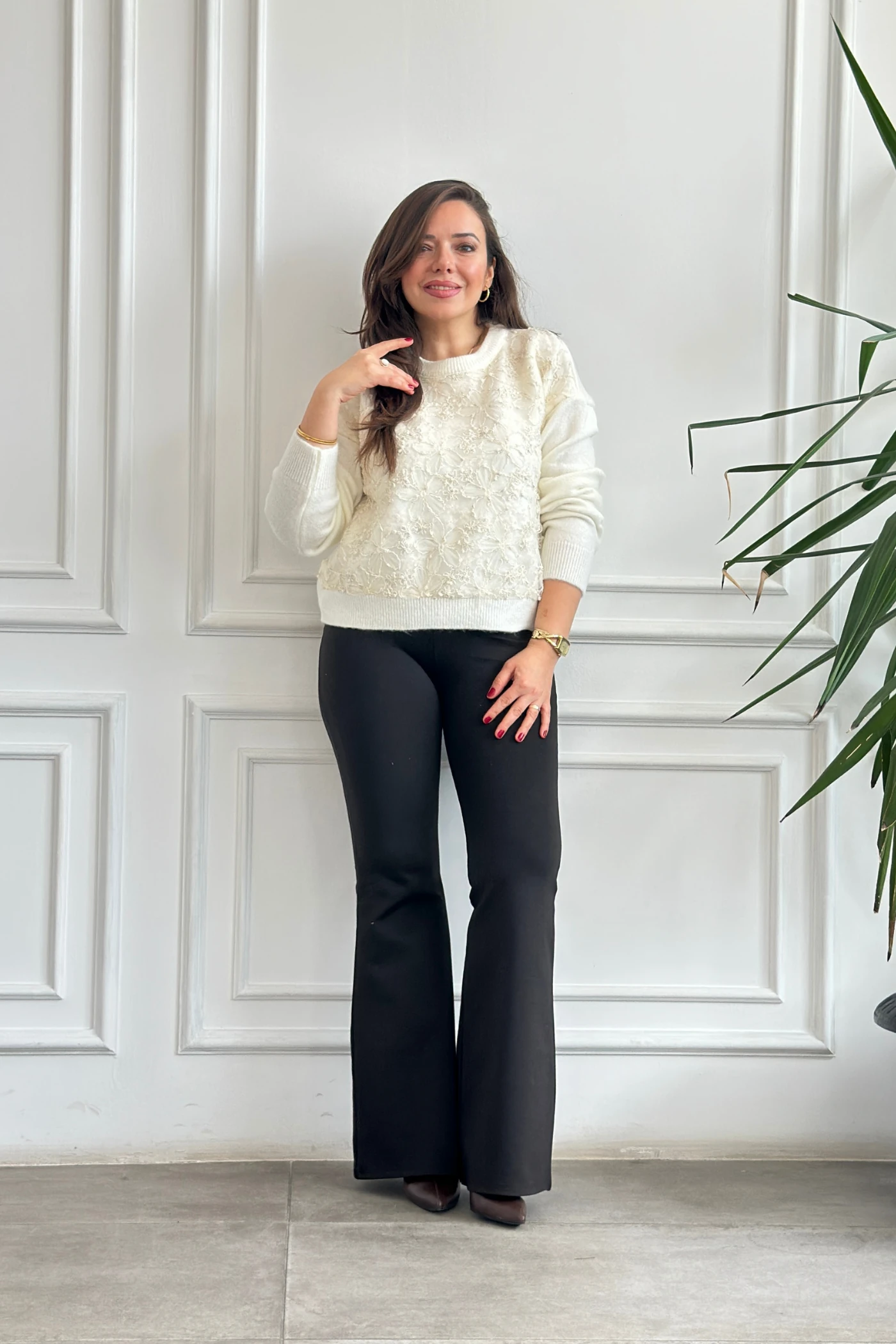 İspanyol Paça Çelik Örme Tayt Pantolon - ACI KAHVE