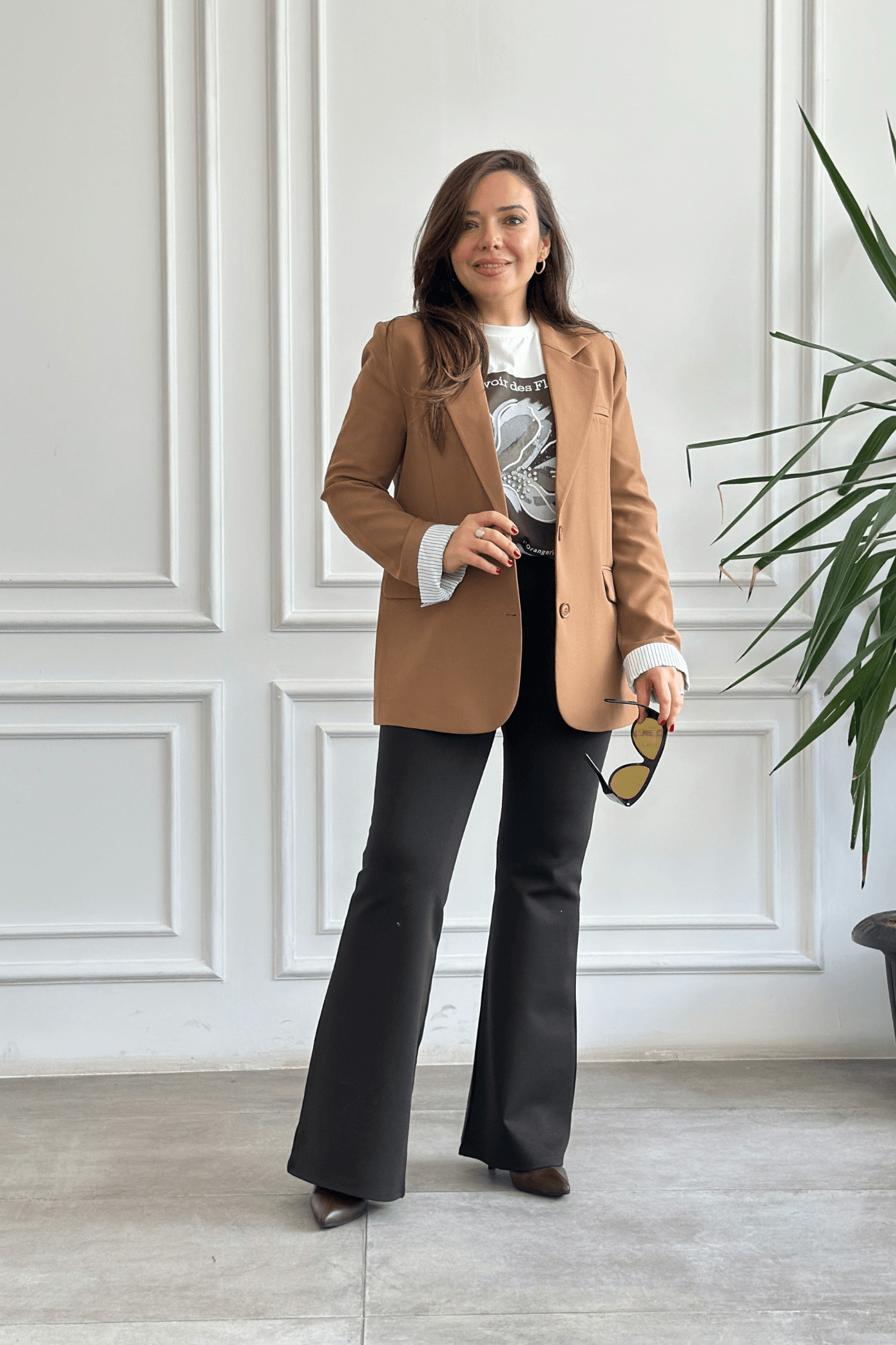 Oversize Çizgi Garnili Blazer Ceket