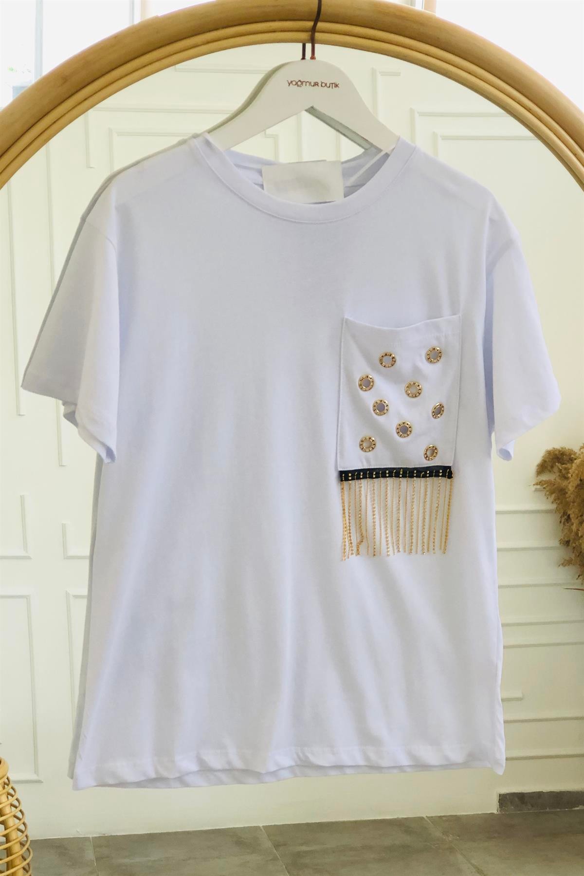 Cebi Taş Ve Zincir Detaylı T-Shirt