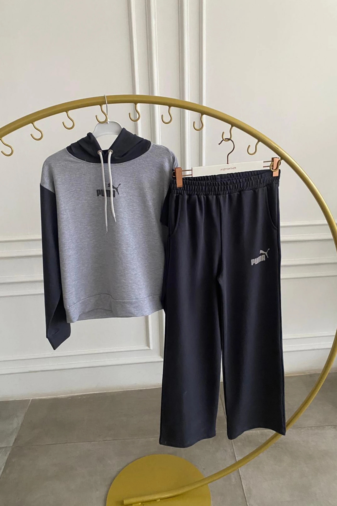 Önü Yazı Baskılı Kapşonlu Eşofman Takımı - ANTRASIT