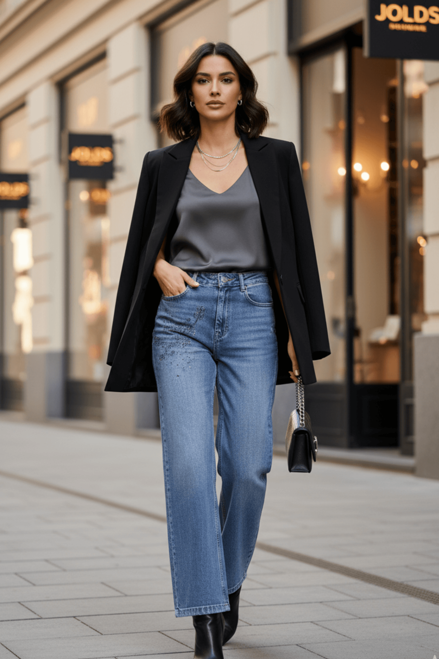 Ön Ve Arka Cebi Taş Detaylı Palazzo Kot Pantolon