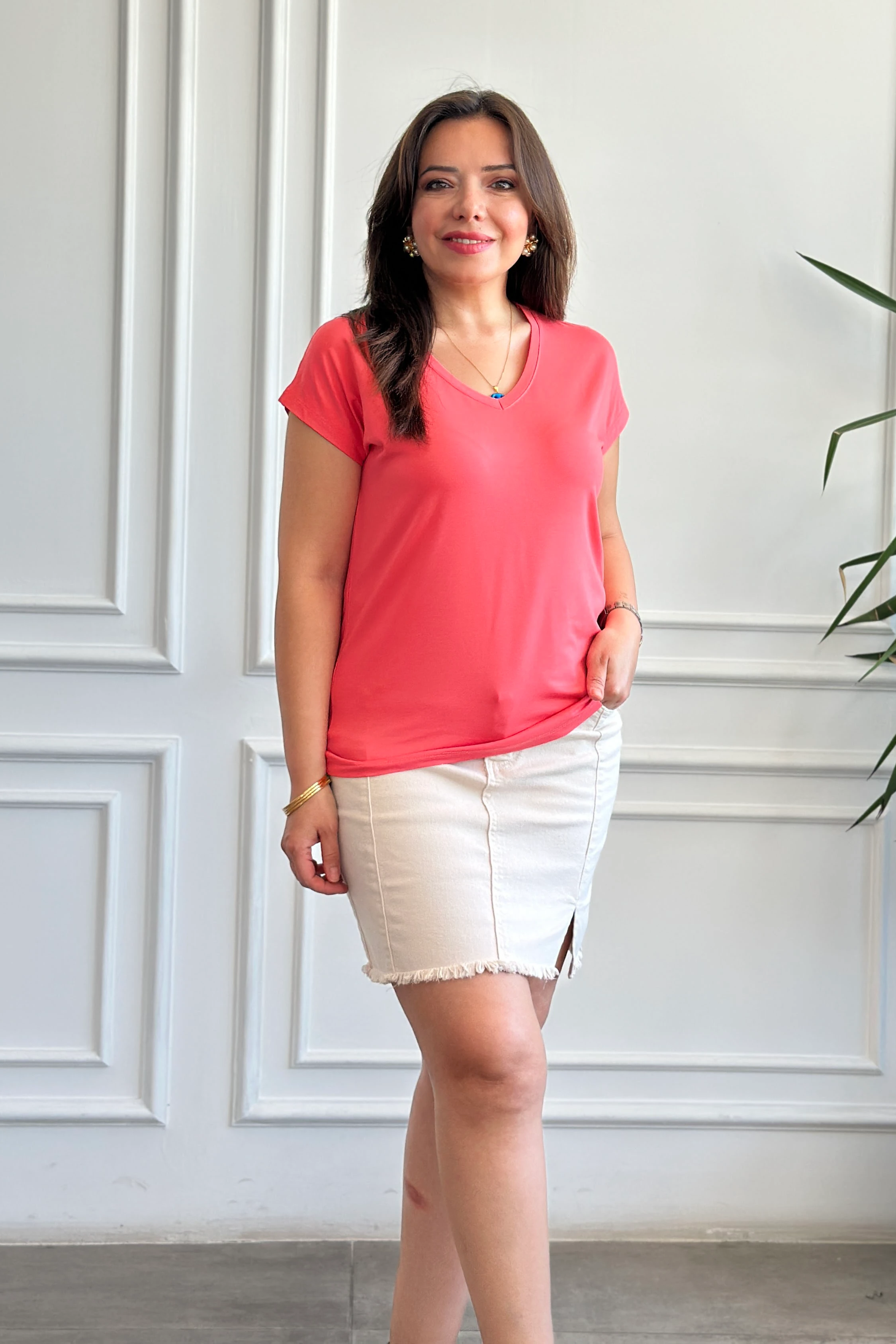 V Yaka Basic T-Shirt - NAR CICEGI