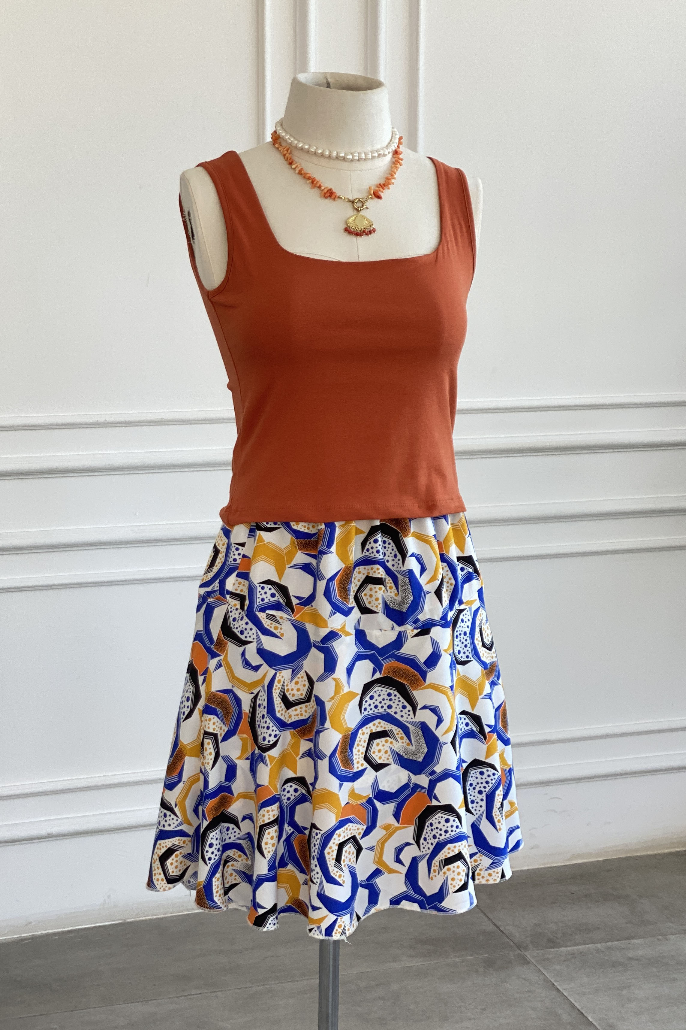 Desenli Dokuma Viskon Şort Etek - MAVI HARDAL