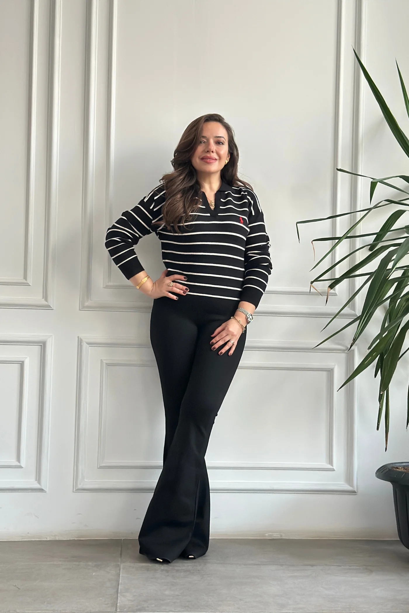 Polo Yaka Çizgili Triko