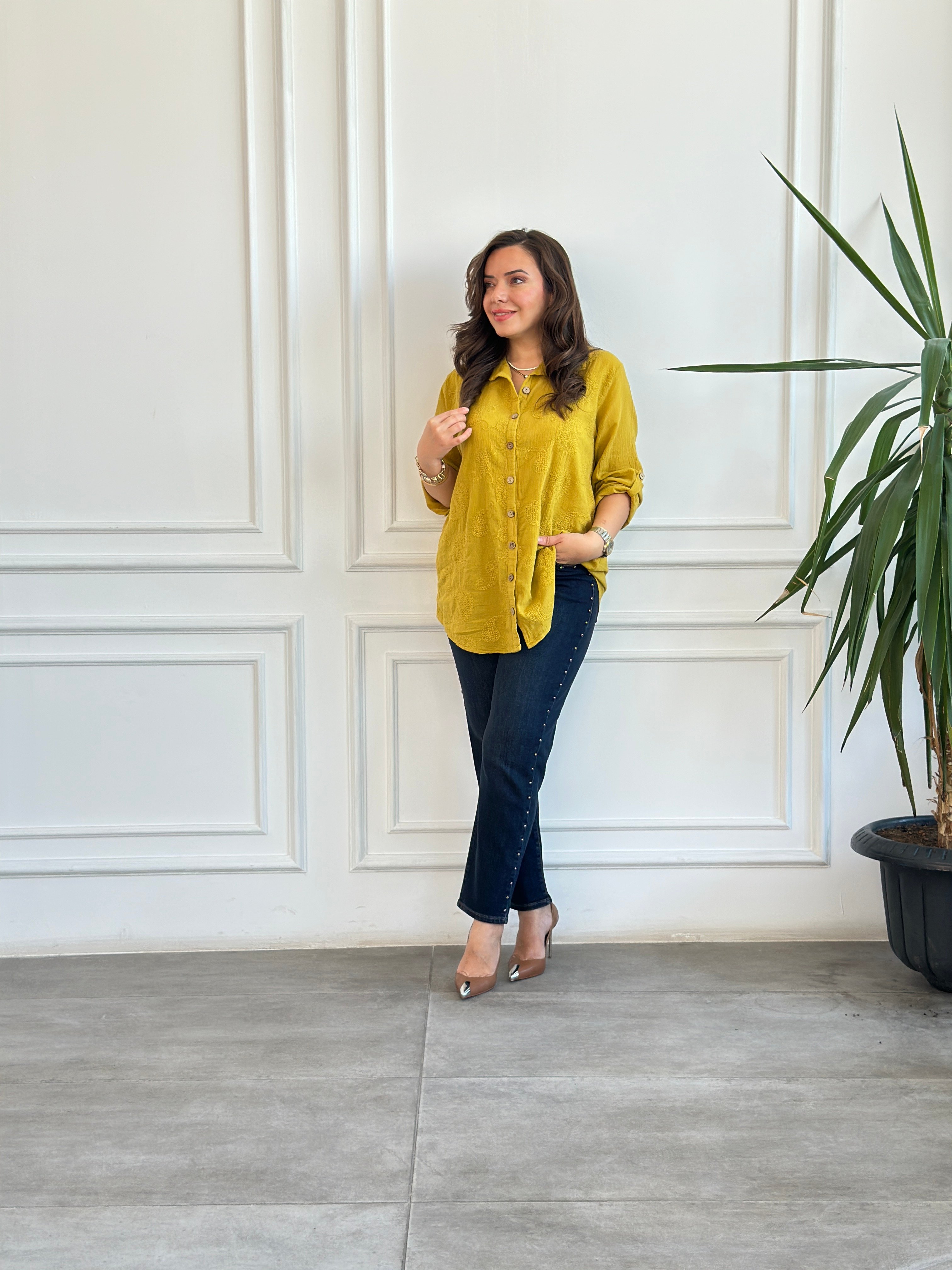 Cep Ve Yanları Drop Taş Detaylı Mom Jean - KAHVE TINT