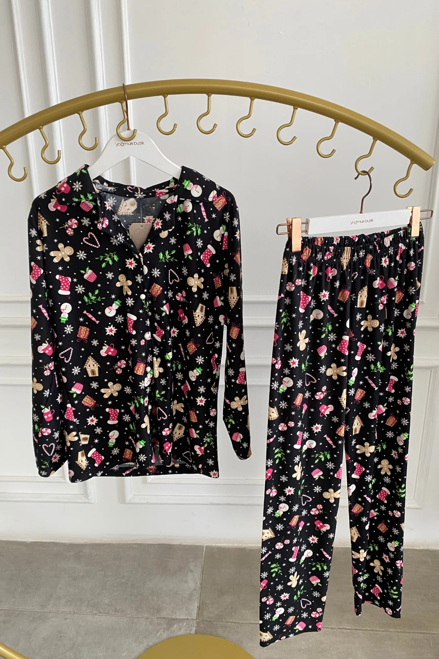 Noel Desenli Pijama Takımı - SIYAH