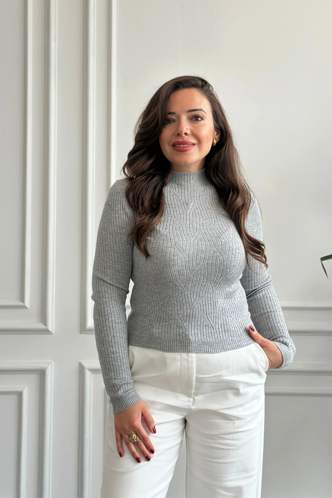 Yarım Balıkçı Fitilli Triko - Gri