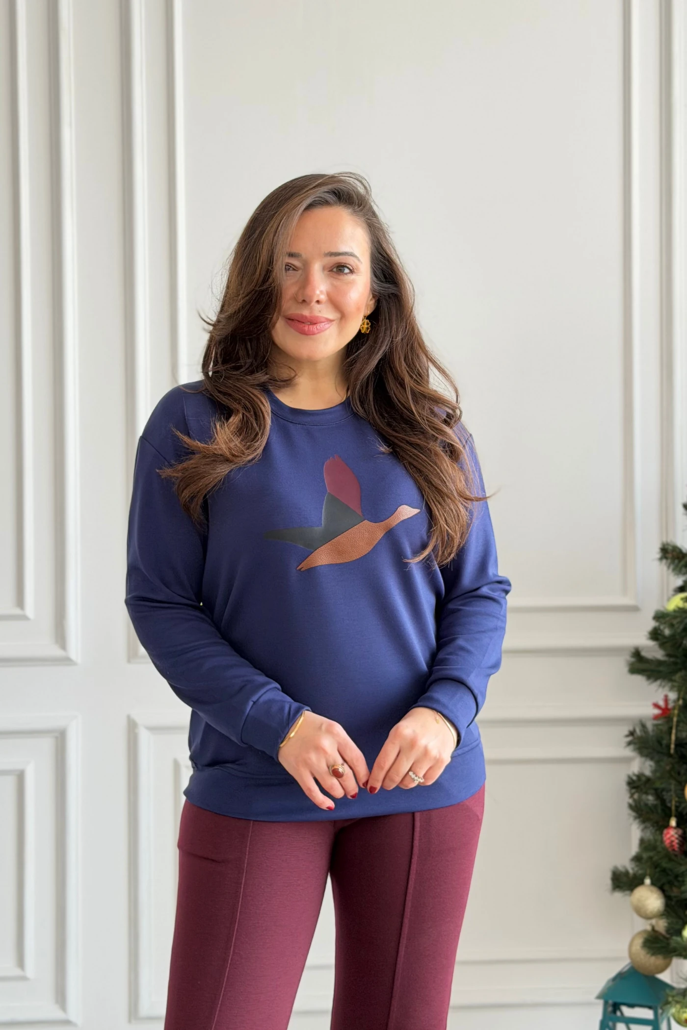 Önü Kuş Baskılı Sweat  - LACIVERT