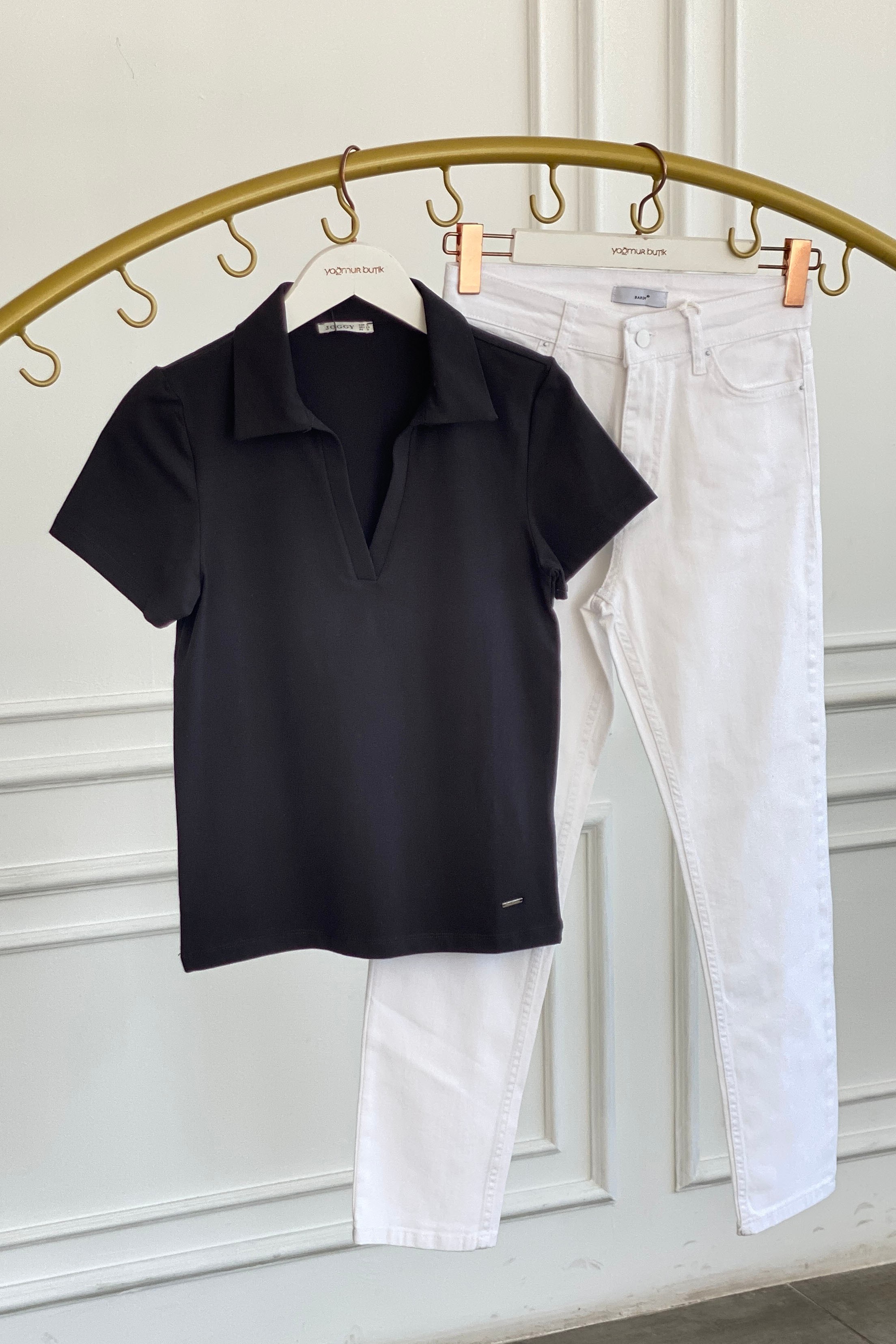 Polo Yaka Kısa Kollu T-Shirt - SIYAH