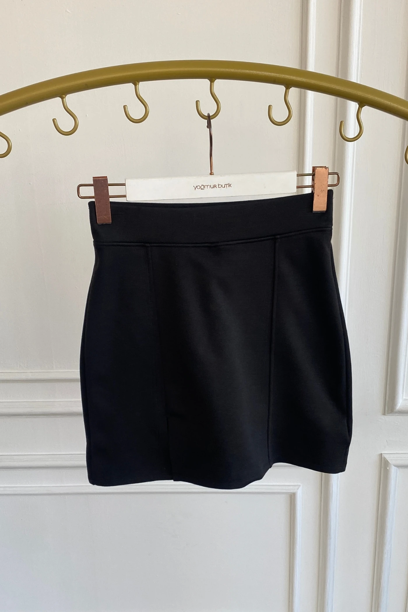 Tek Yırtmaç Detaylı Çelik Örme Şort Etek - KAHVERENGI