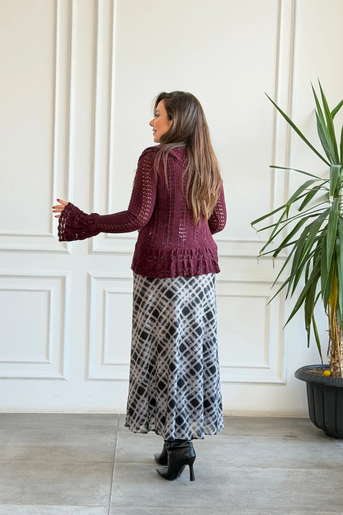 Fırfırlı Triko Hırka - BORDO