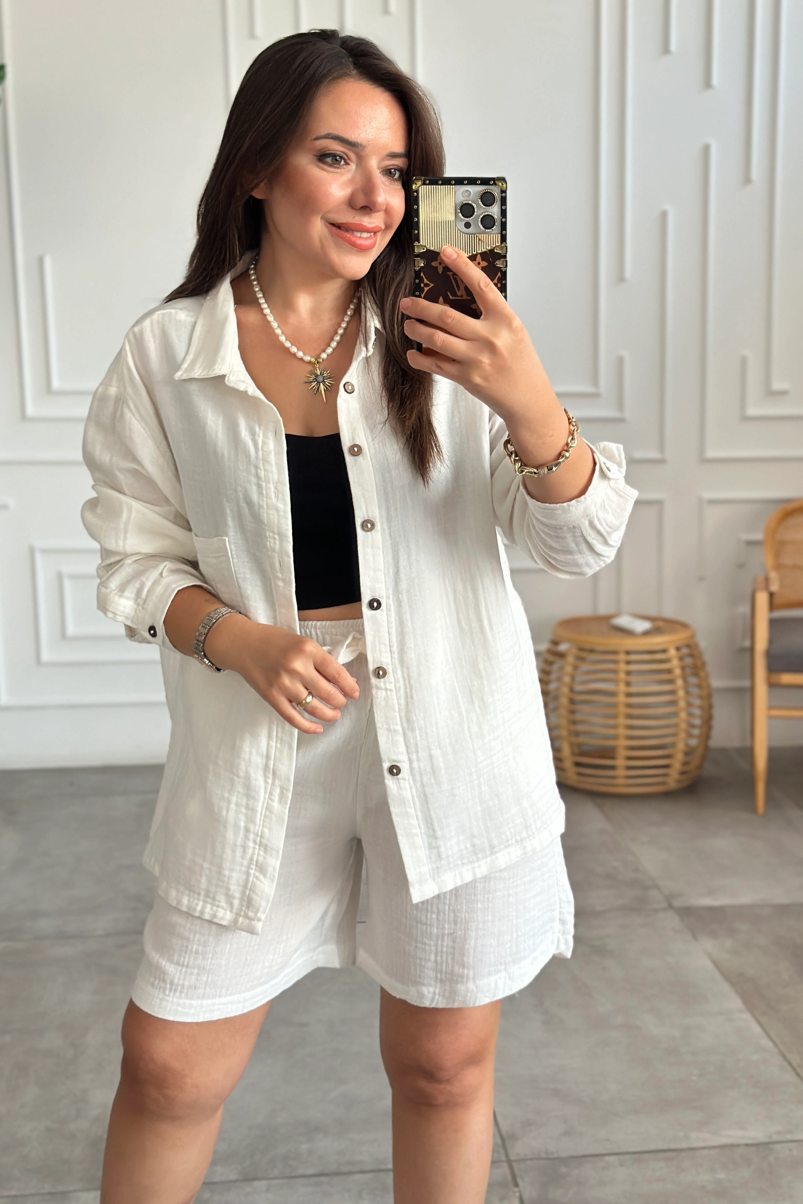 Müslin Polo Yaka Gömlek - EKRU