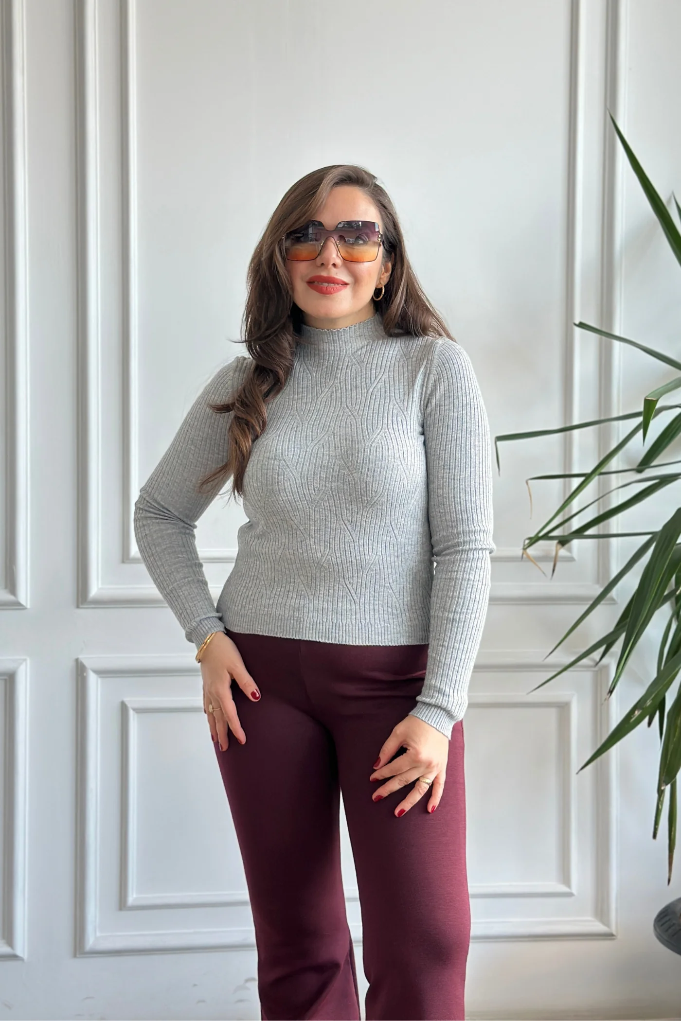 Yarım Balıkçı Fitilli Triko - Gri