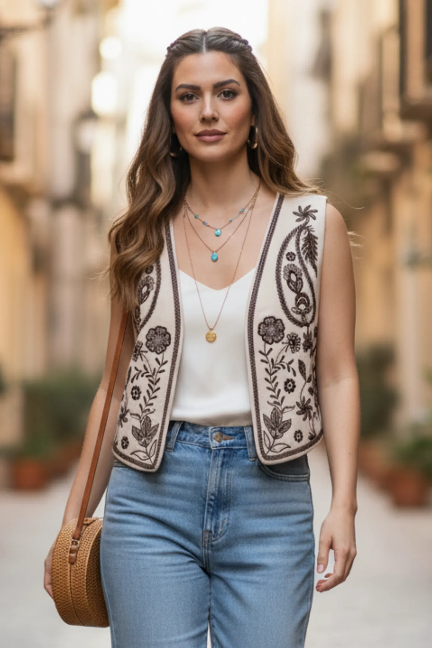 Nakış İşlemeli Nubuk Yelek - TAS