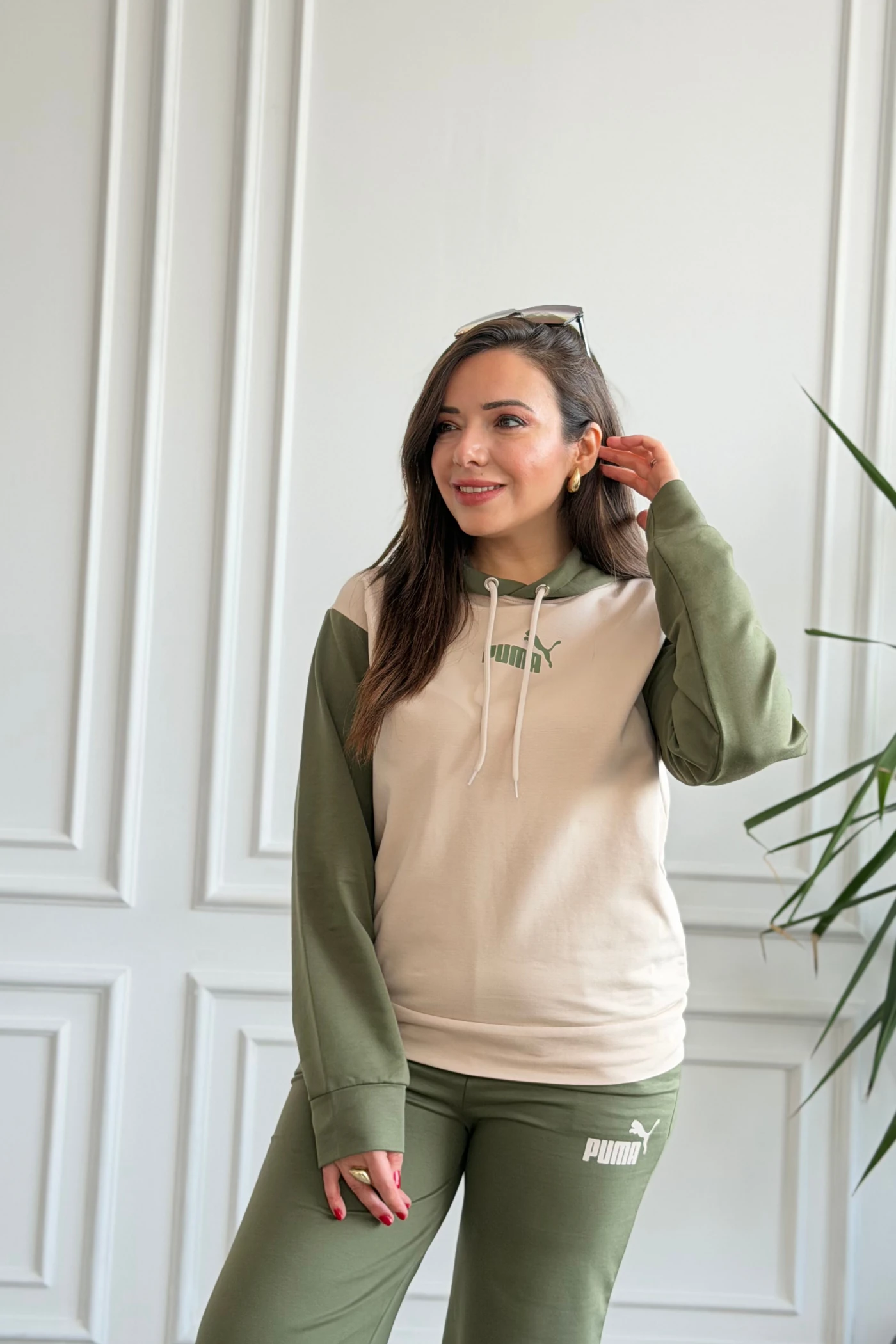 Önü Yazı Baskılı Kapşonlu Eşofman Takımı - HAKI