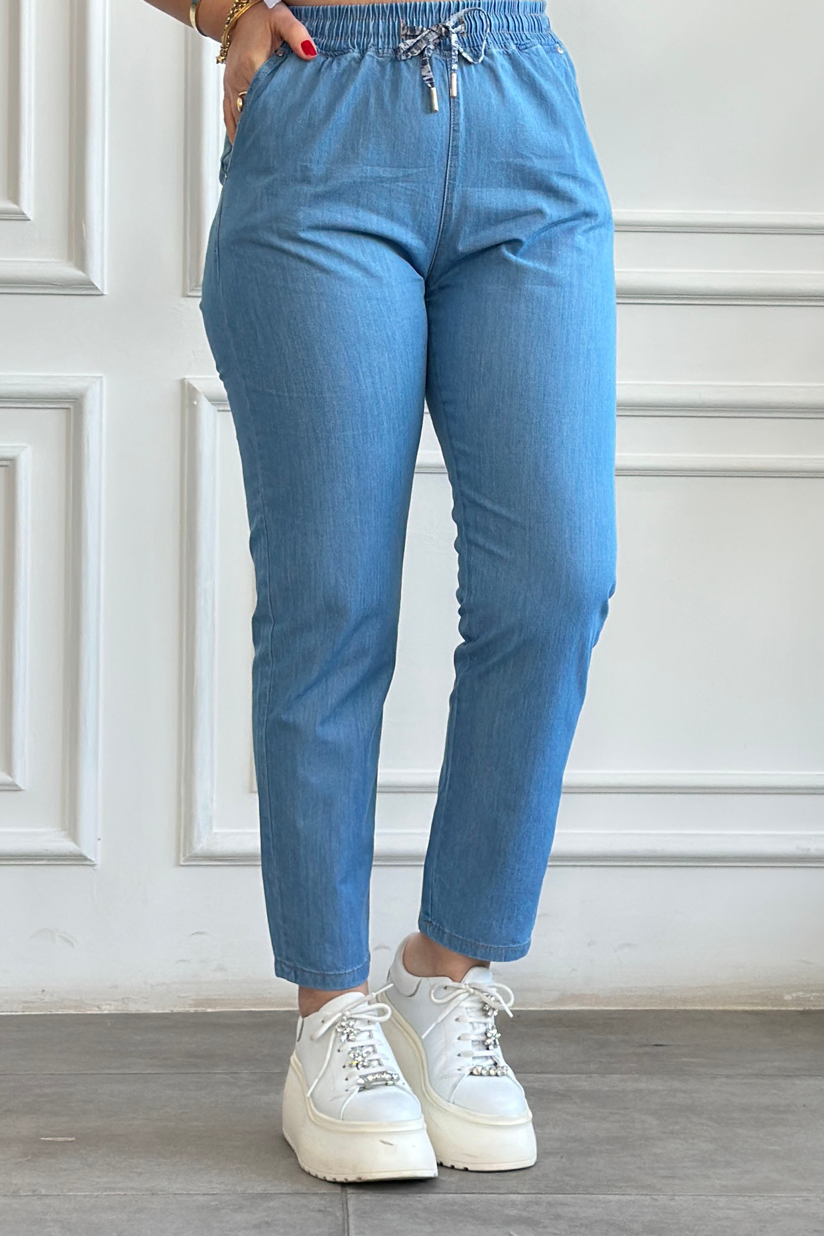 Beli Lastikli Spor Pantolon  - MAVI