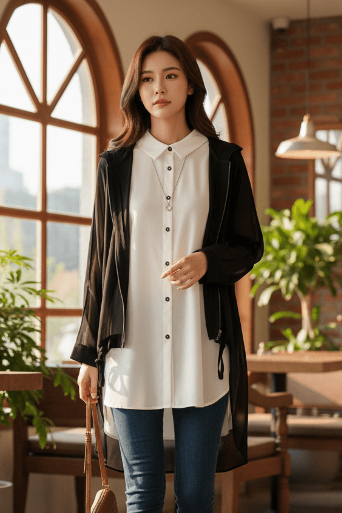 Fermuarlı Şifon Bluz