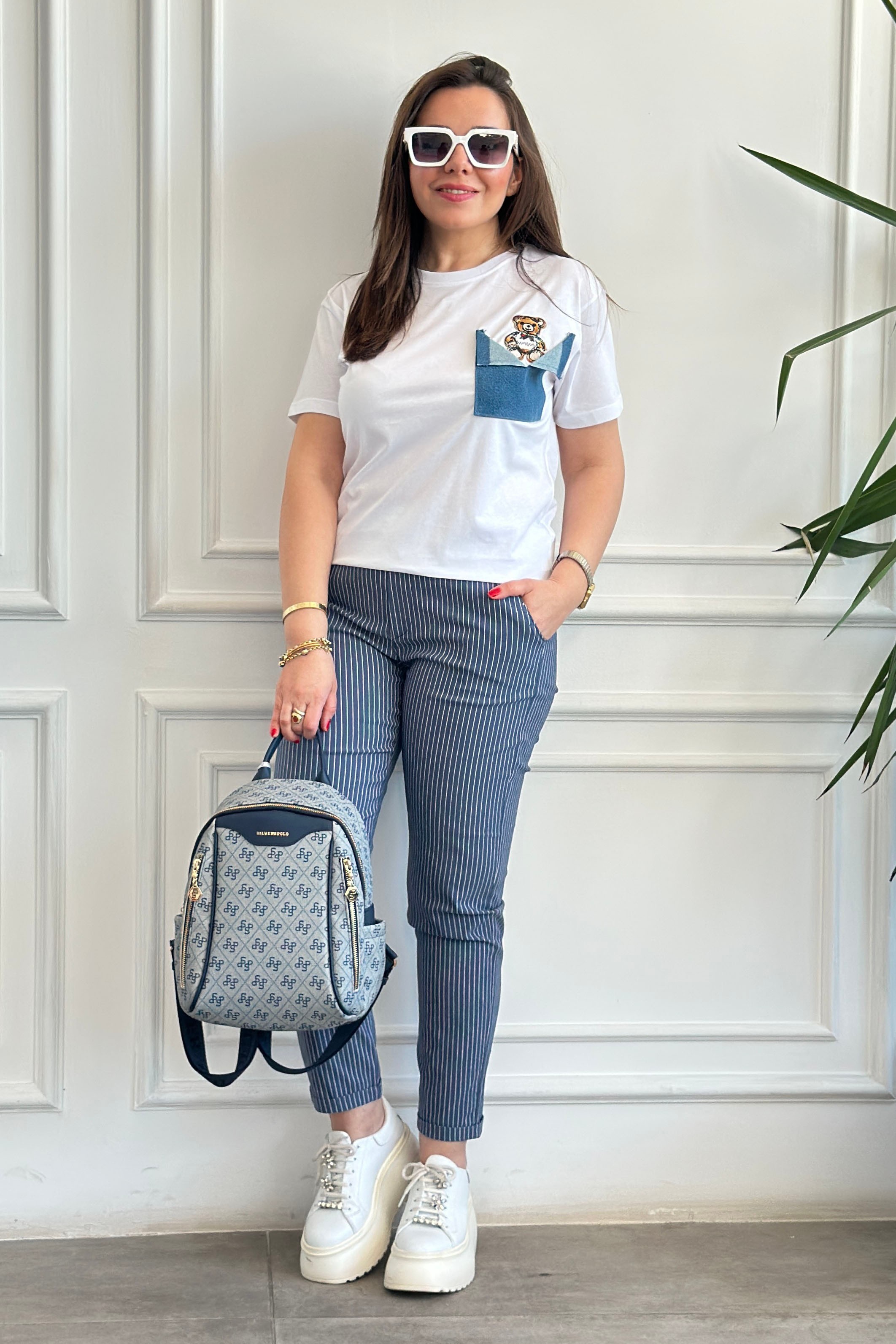 Cebi Ayıcık İşlemeli Kot Detaylı T-Shirt