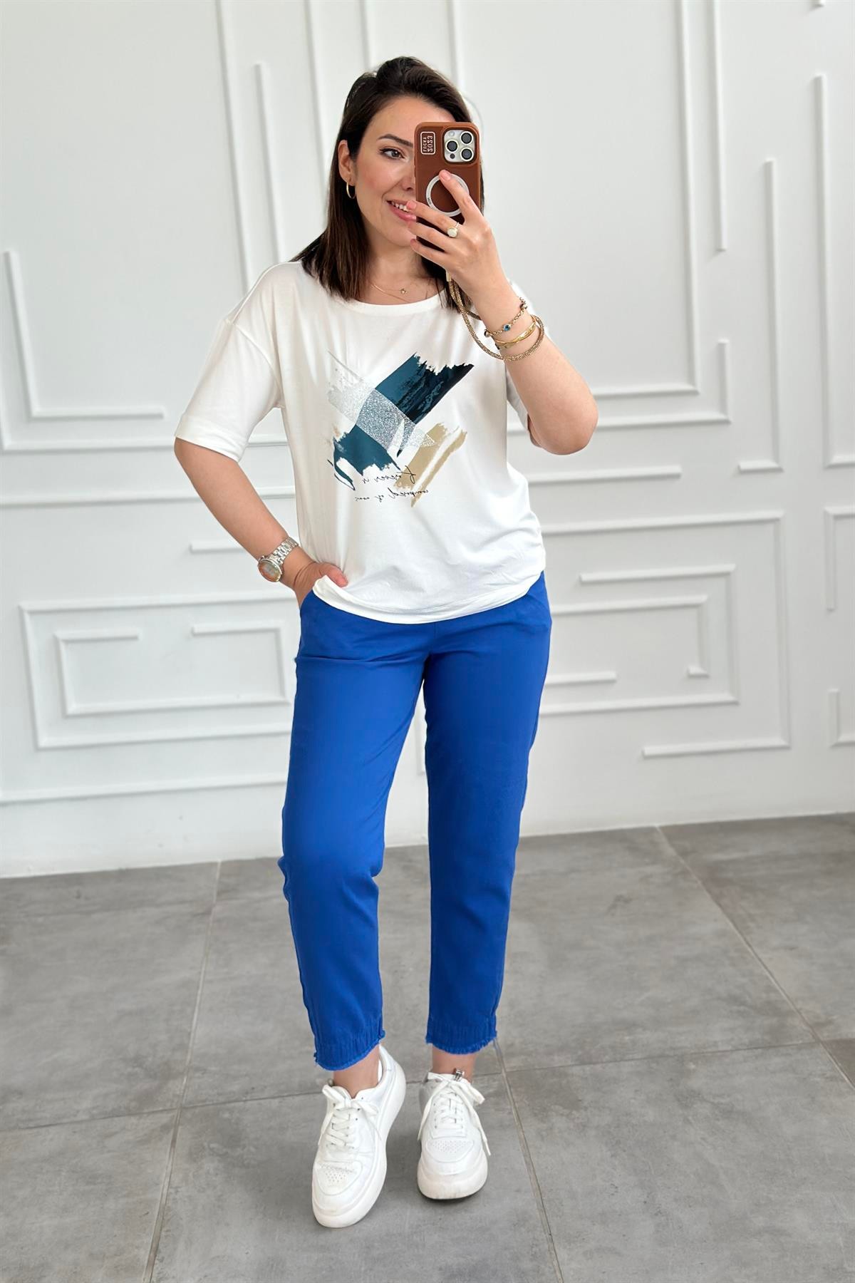 Paçası Püsküllü Beli Lastikli Gabardin Pantolon