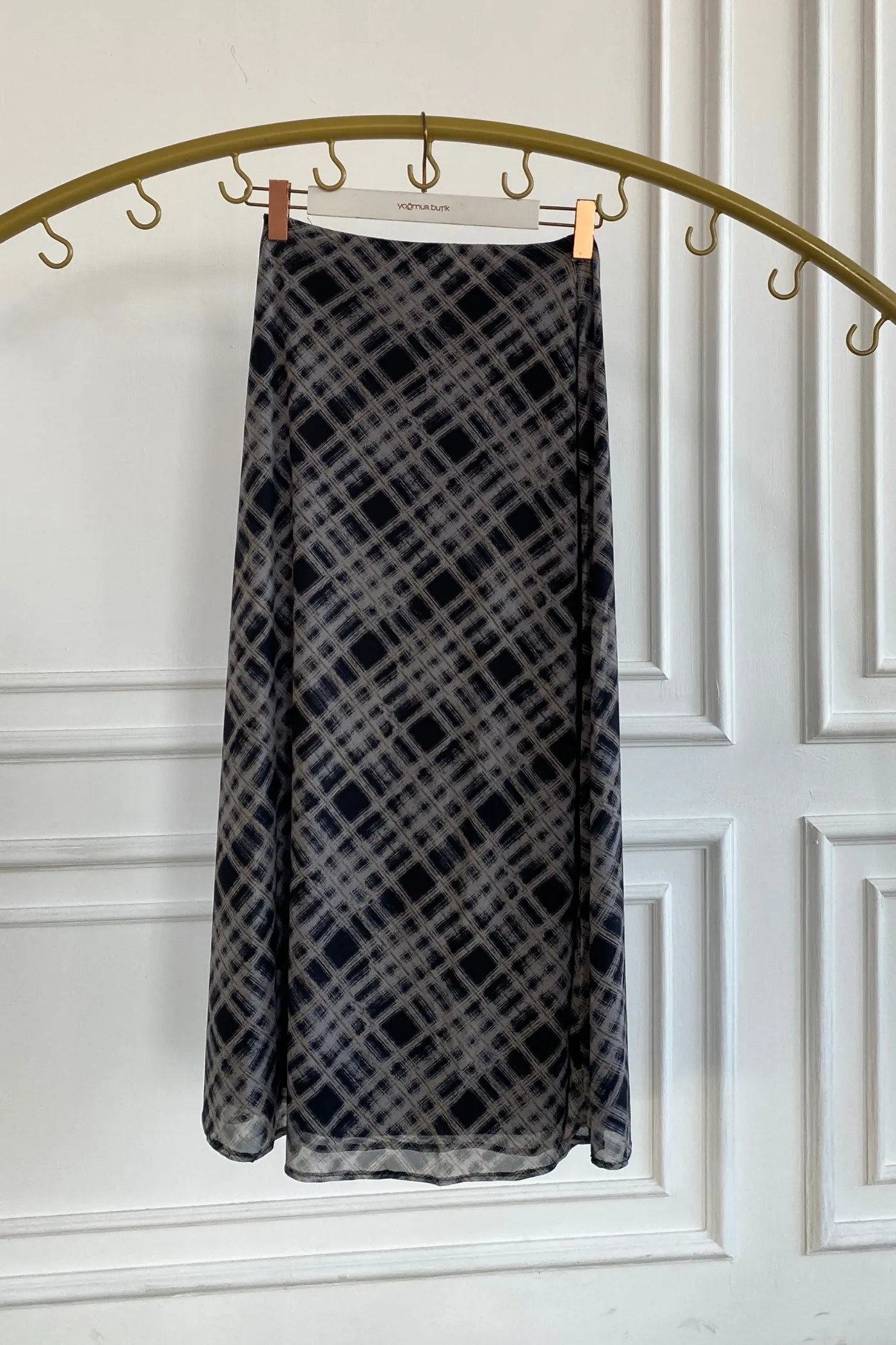 Ekose Desenli Fermuarlı Tül Etek