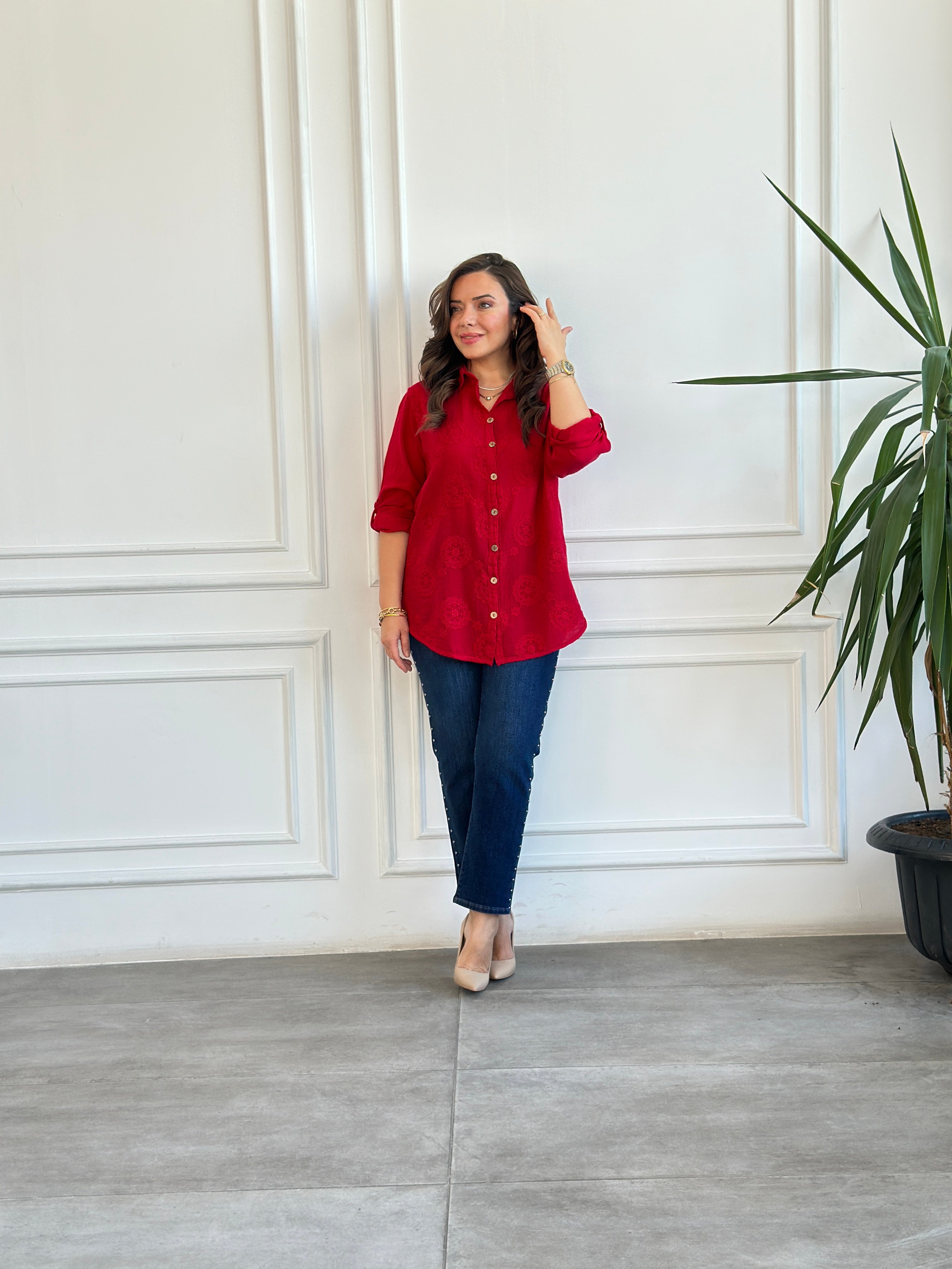 Cep Ve Yanları Drop Taş Detaylı Mom Jean - MAVI