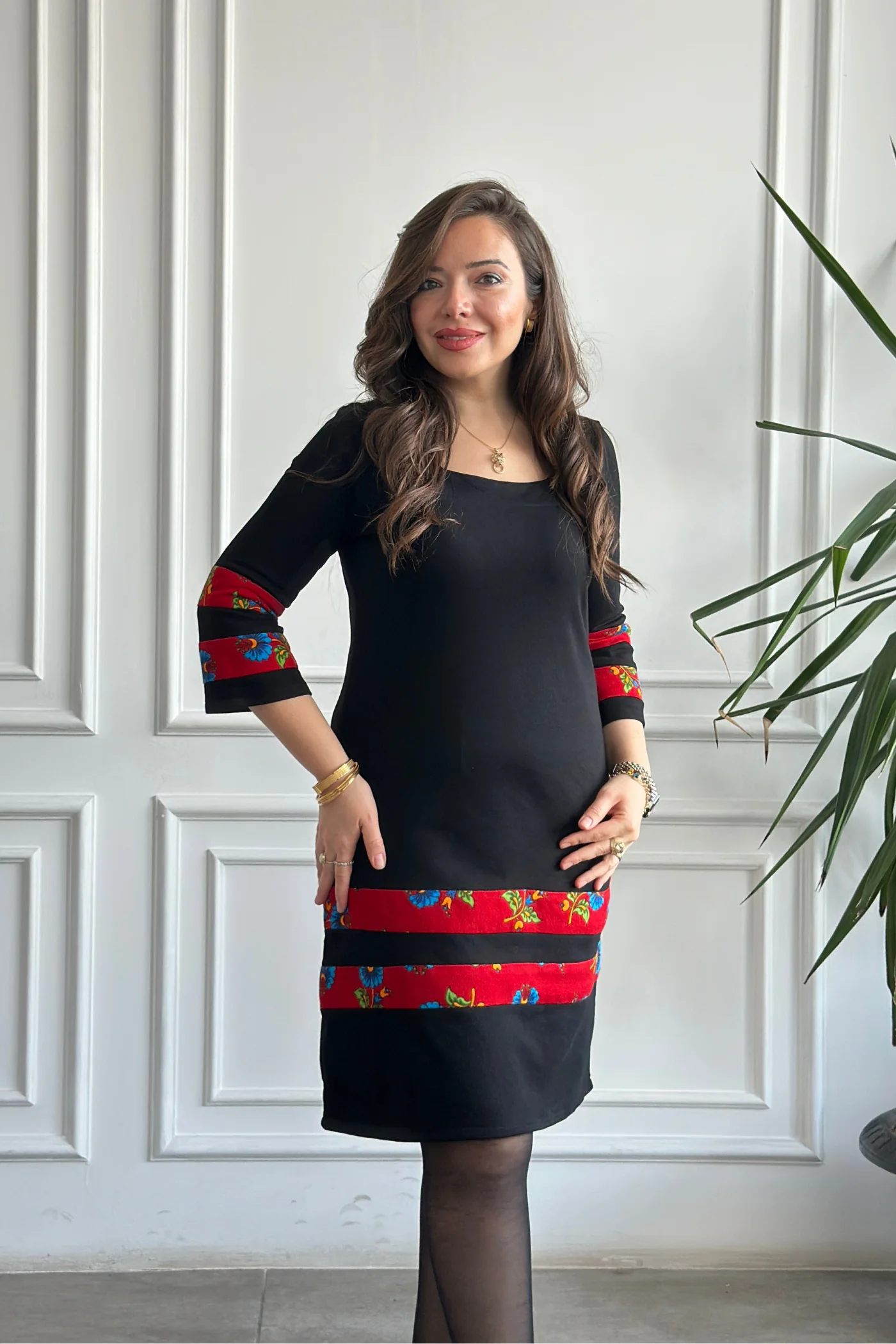 Etek Ve Kol Pazen Detaylı Pamuk Elbise