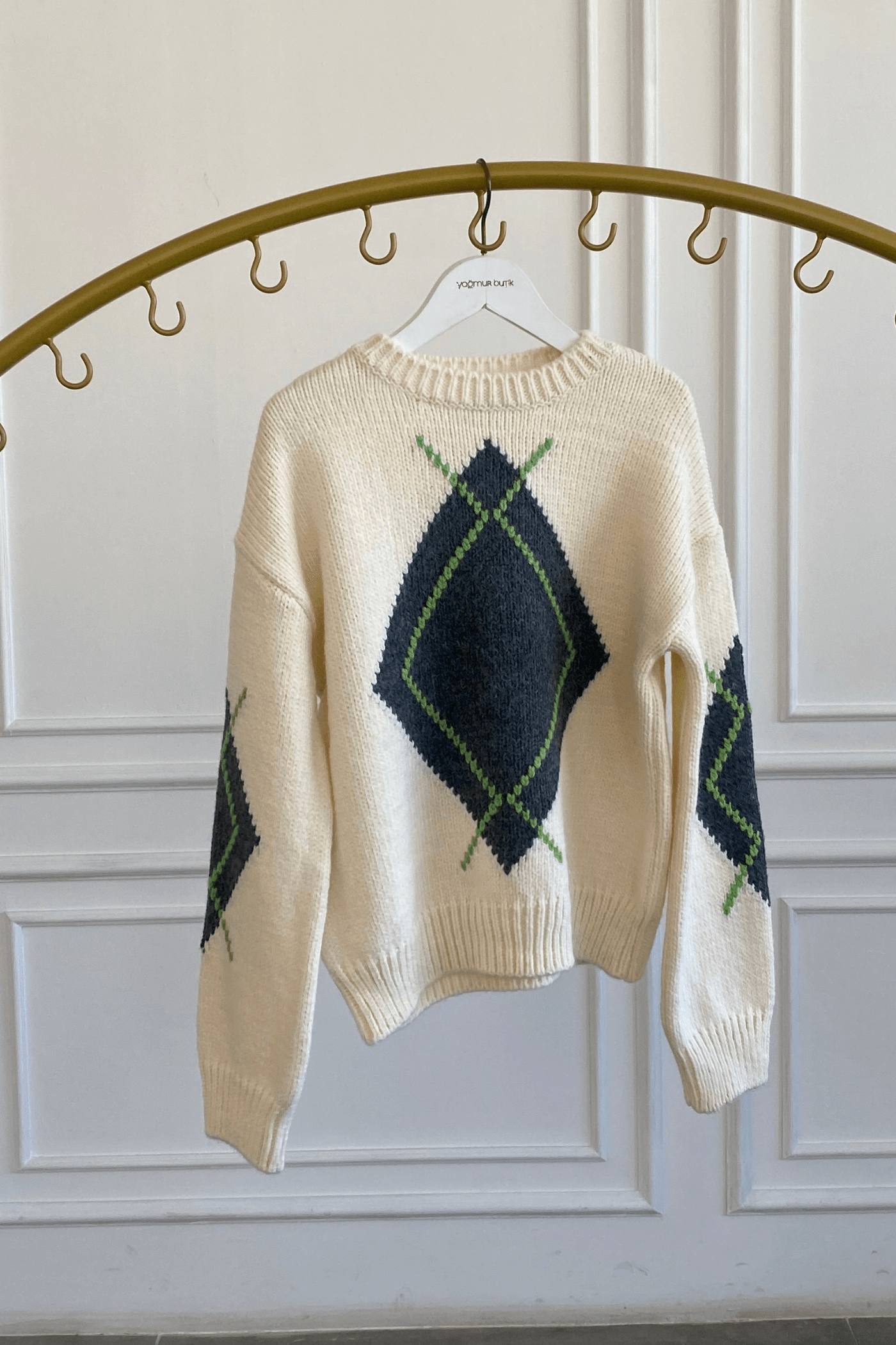 Ön Ve Kolları Desenli Bisiklet Yaka Kazak