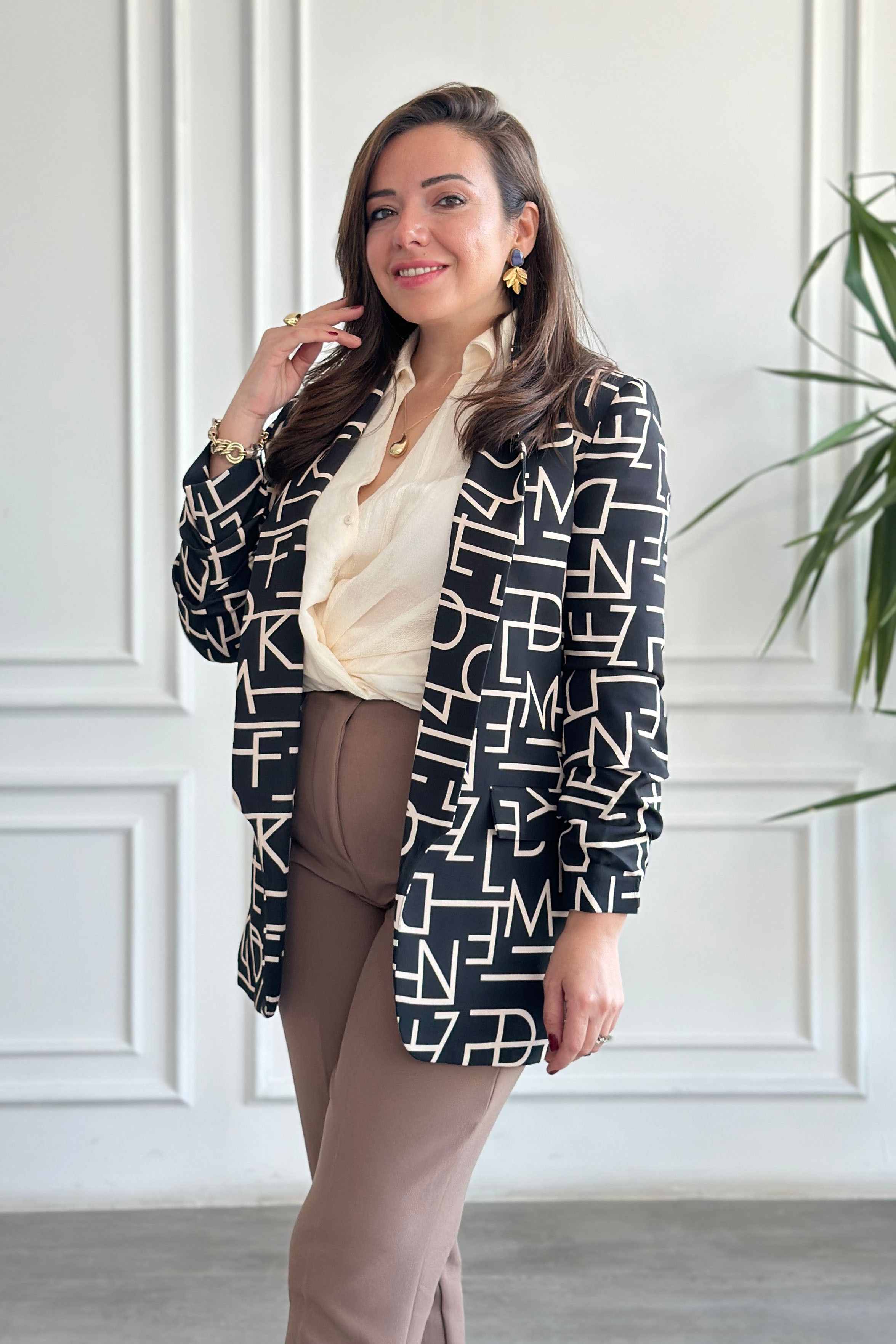 Harf Desenli Blazer Ceket