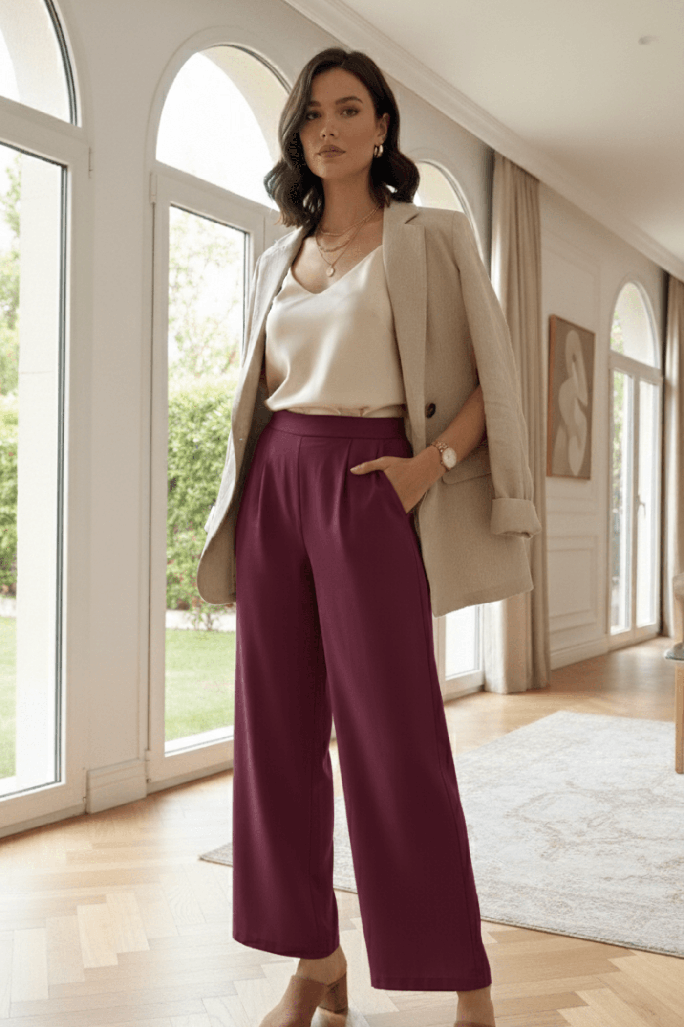 Beli Lastikli Bol Paça Tensel Pantolon