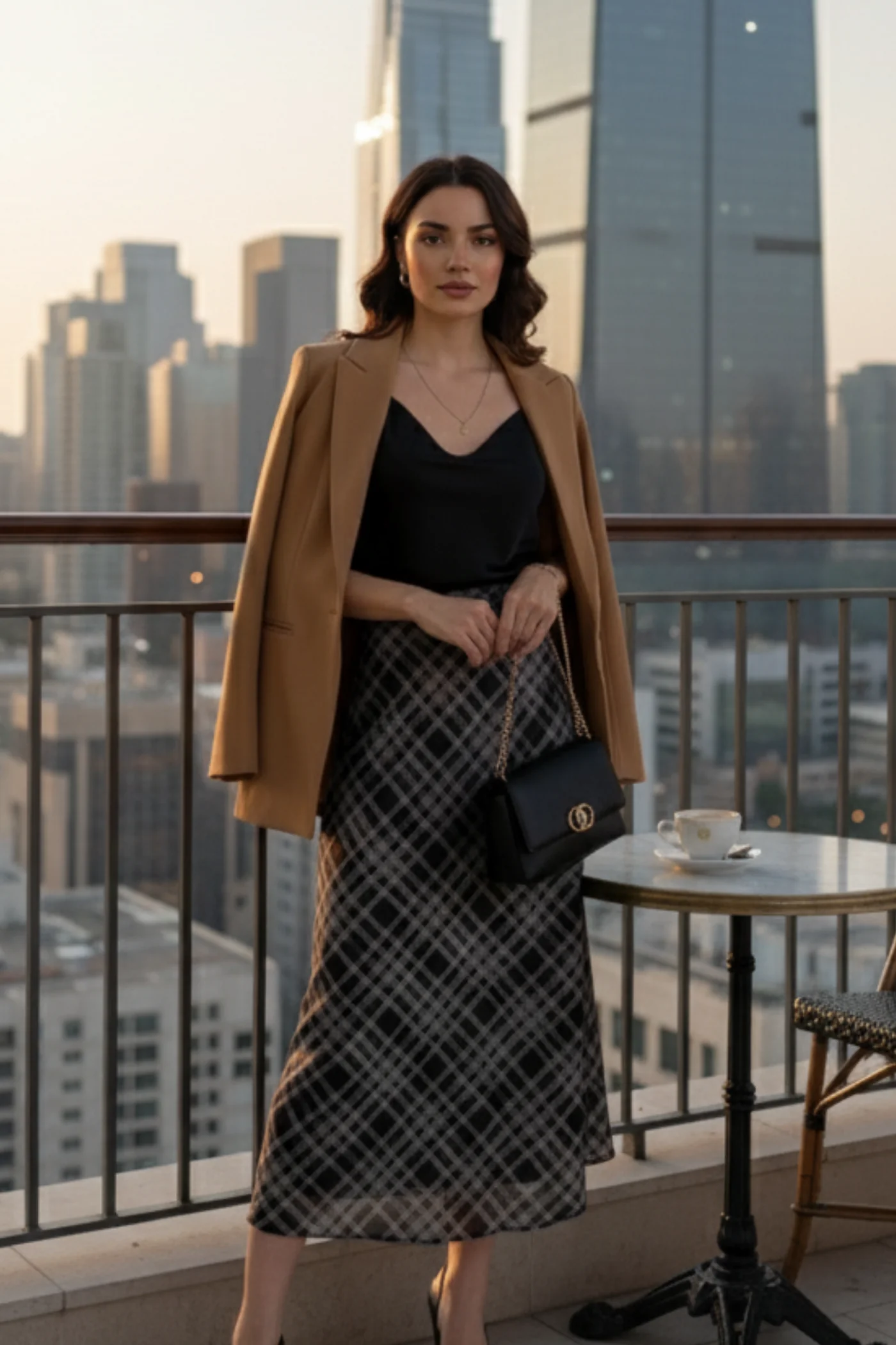 Ekose Desenli Fermuarlı Tül Etek