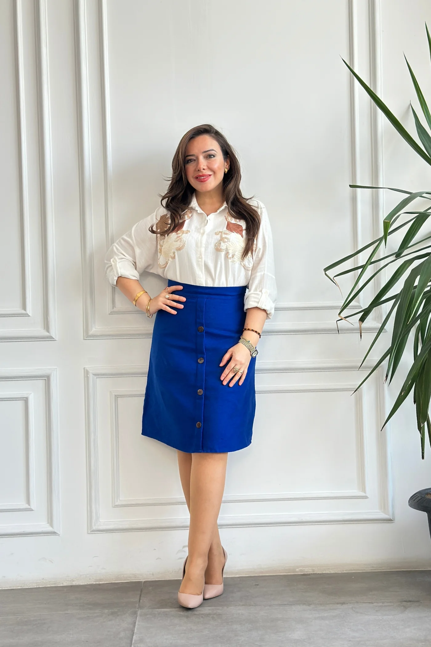 Önü Süs Düğme Detaylı Pazen Çan Etek