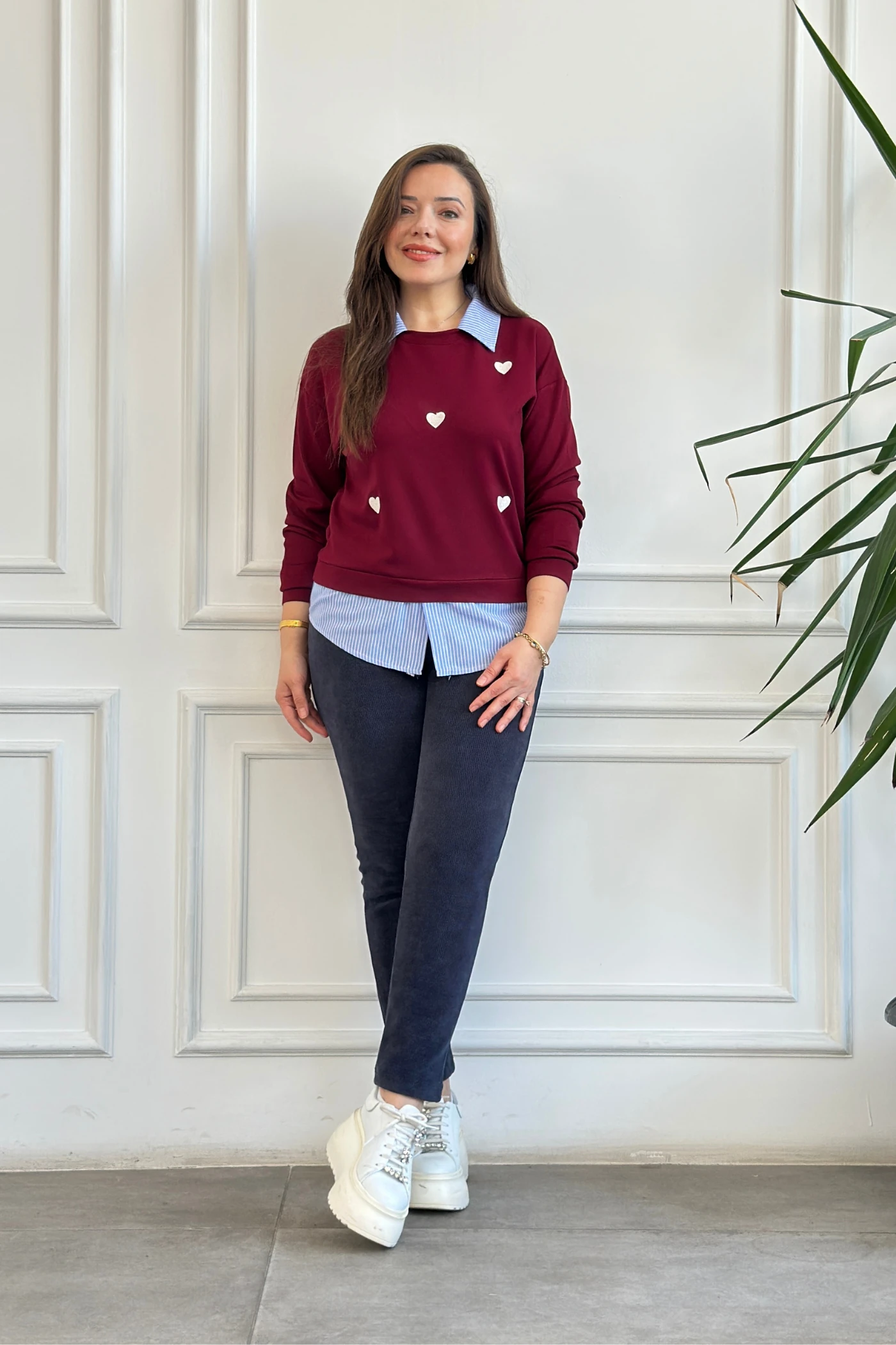 Beli Lastikli Kadife Dar paça Pantolon - ANTRASIT