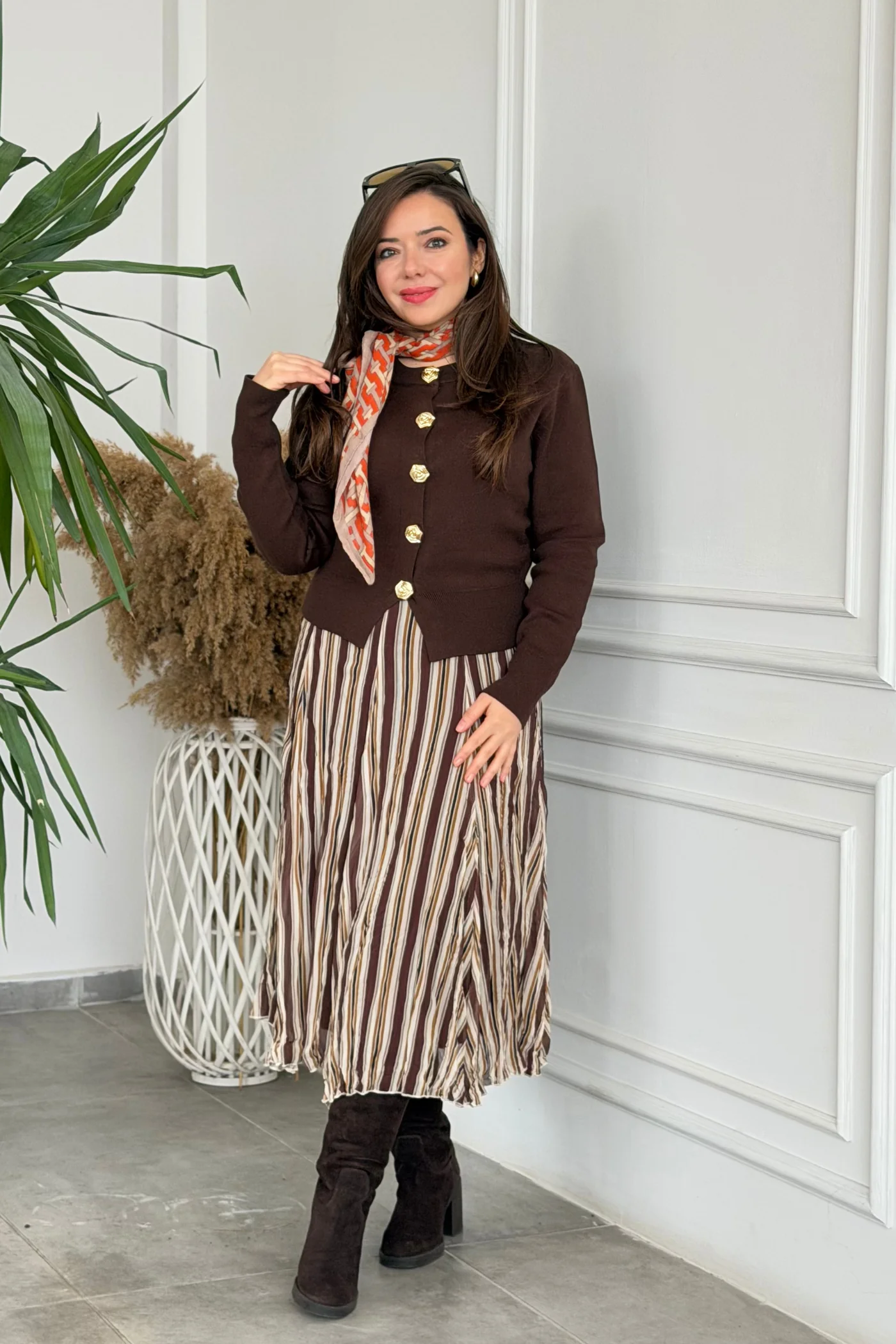 Çizgili Şifon Etek 