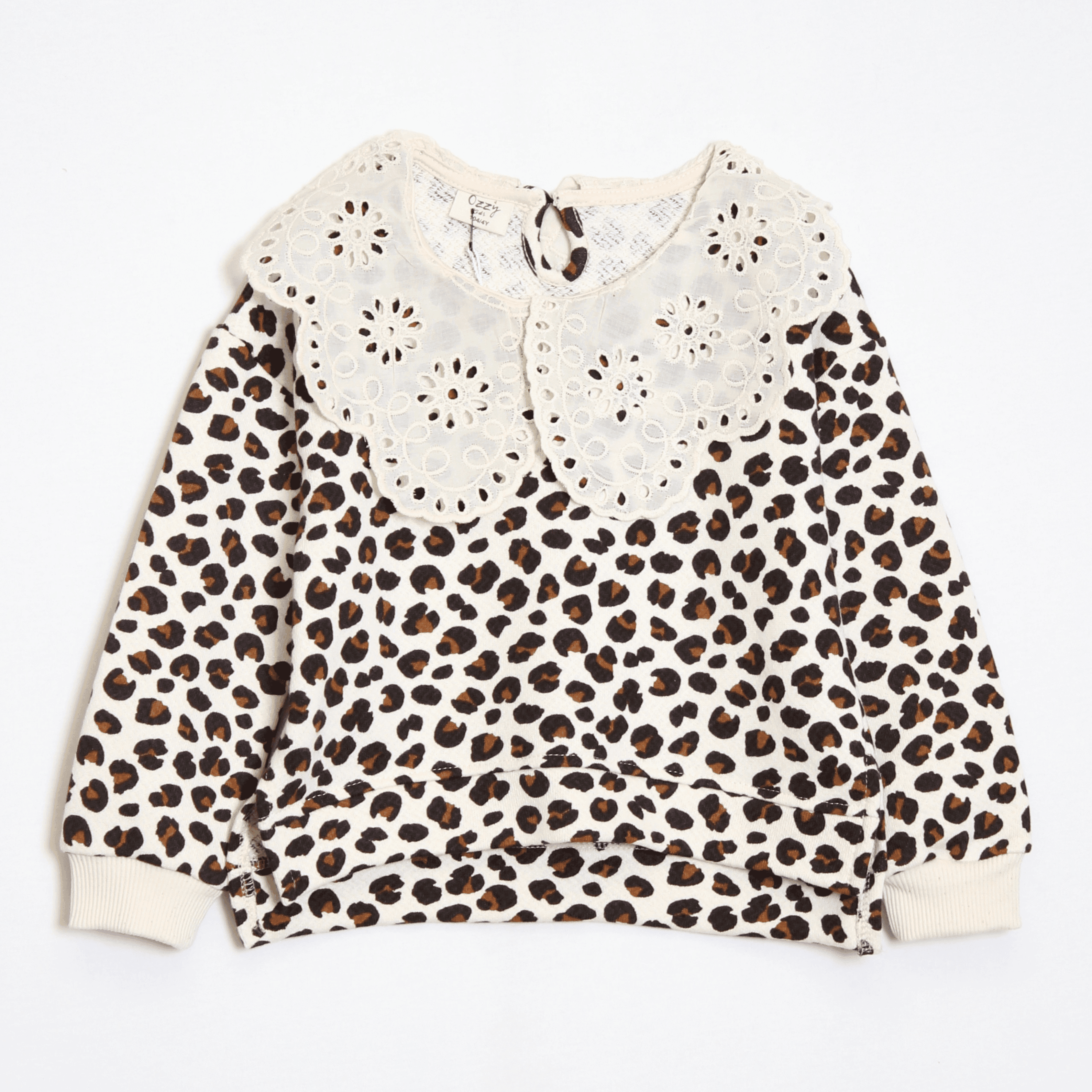 Kız Çocuk Yakalı, Leopar Desenli Sweatshirt