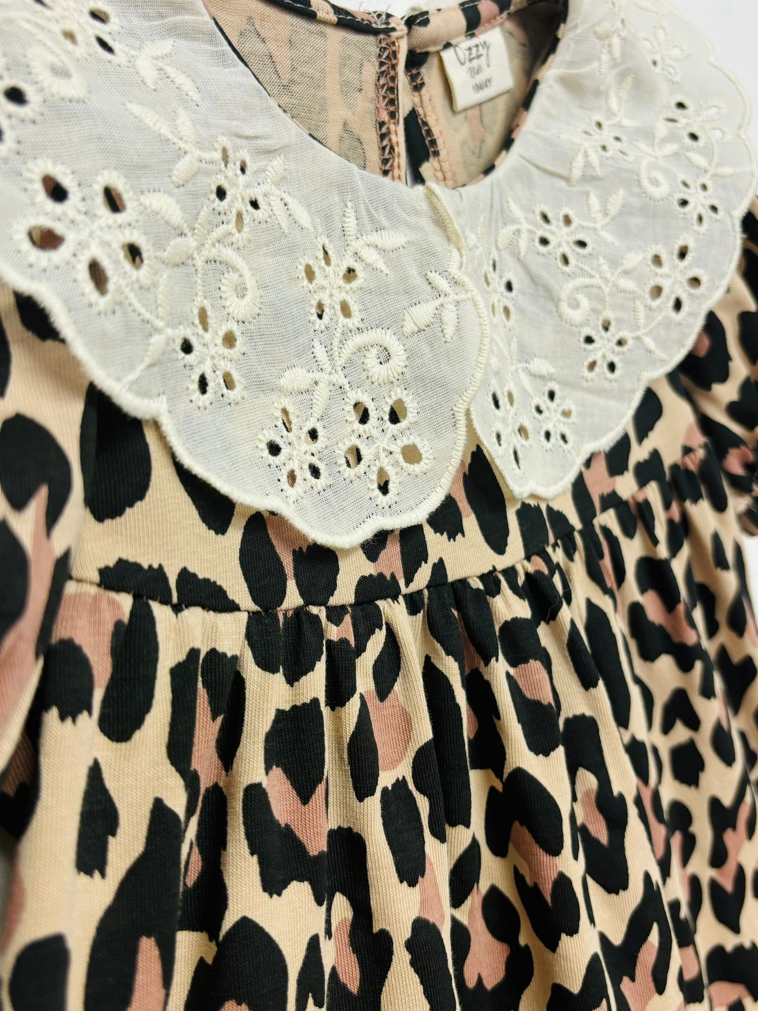 Kız Çocuk Yakalı Leopar Desenli Elbise
