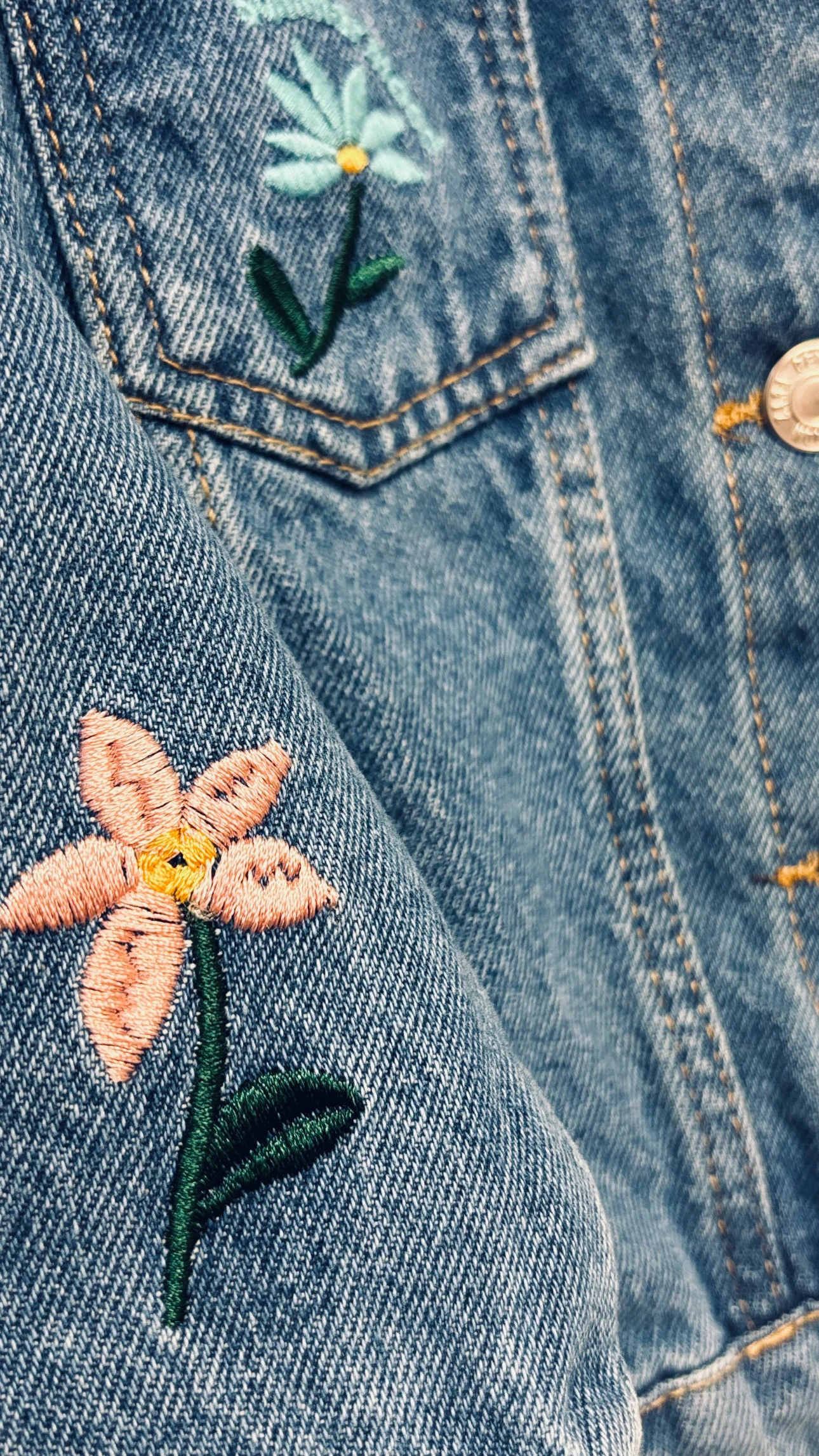 Kız Çocuk Nakışlı Kot Ceket