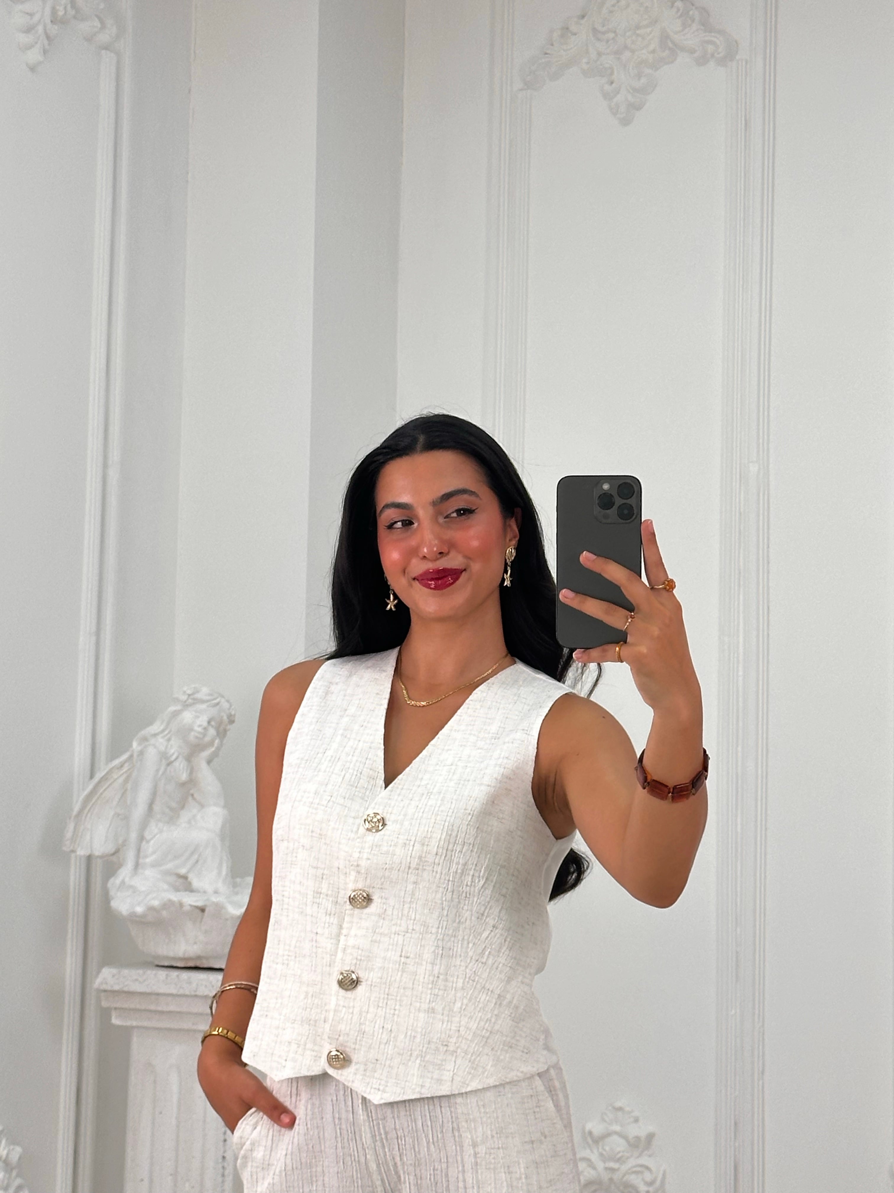 Yelekli Keten Pantolon Takım 1040