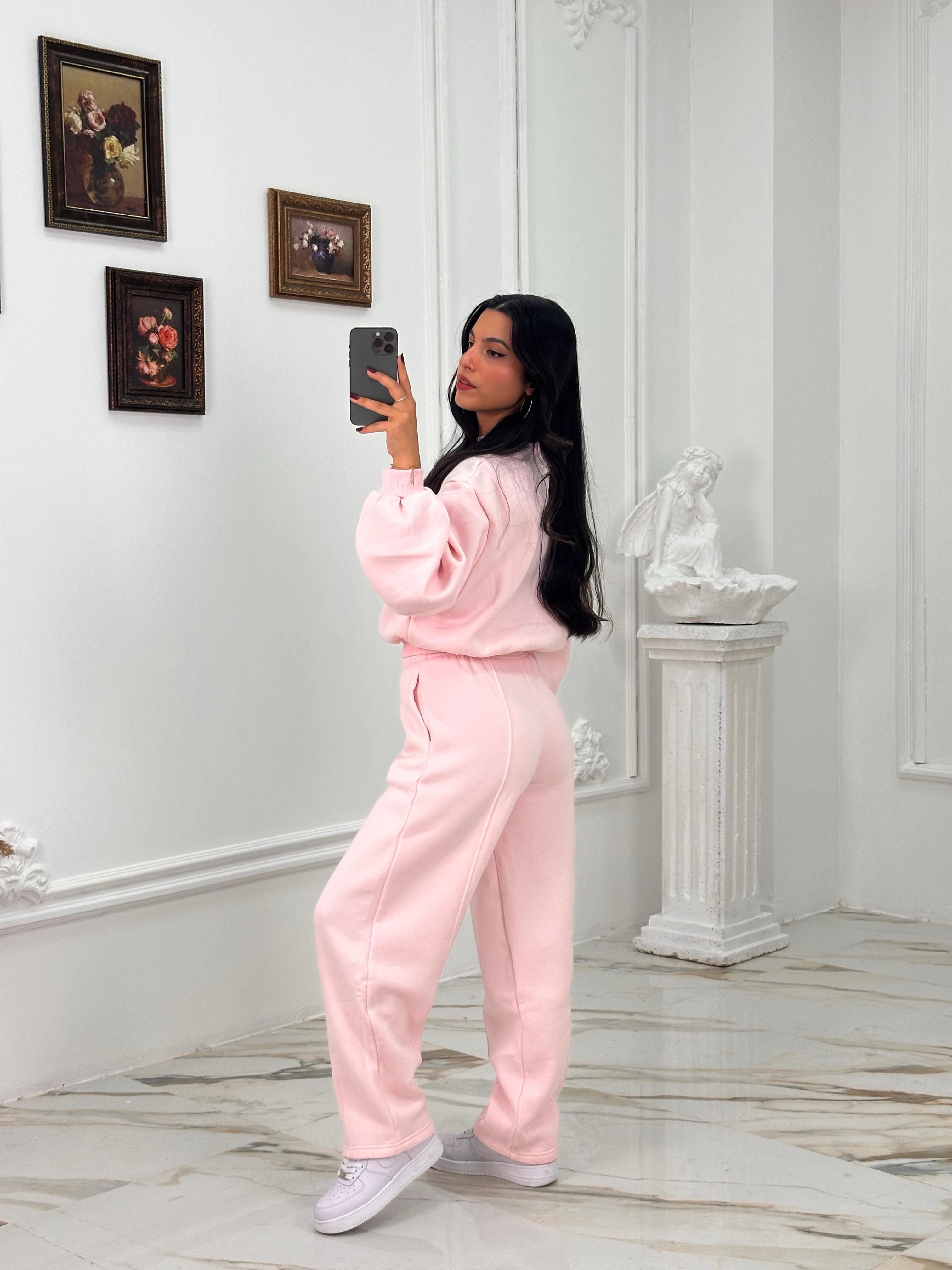 634 Muadil Oversize Şardonlu Takım - Pembe