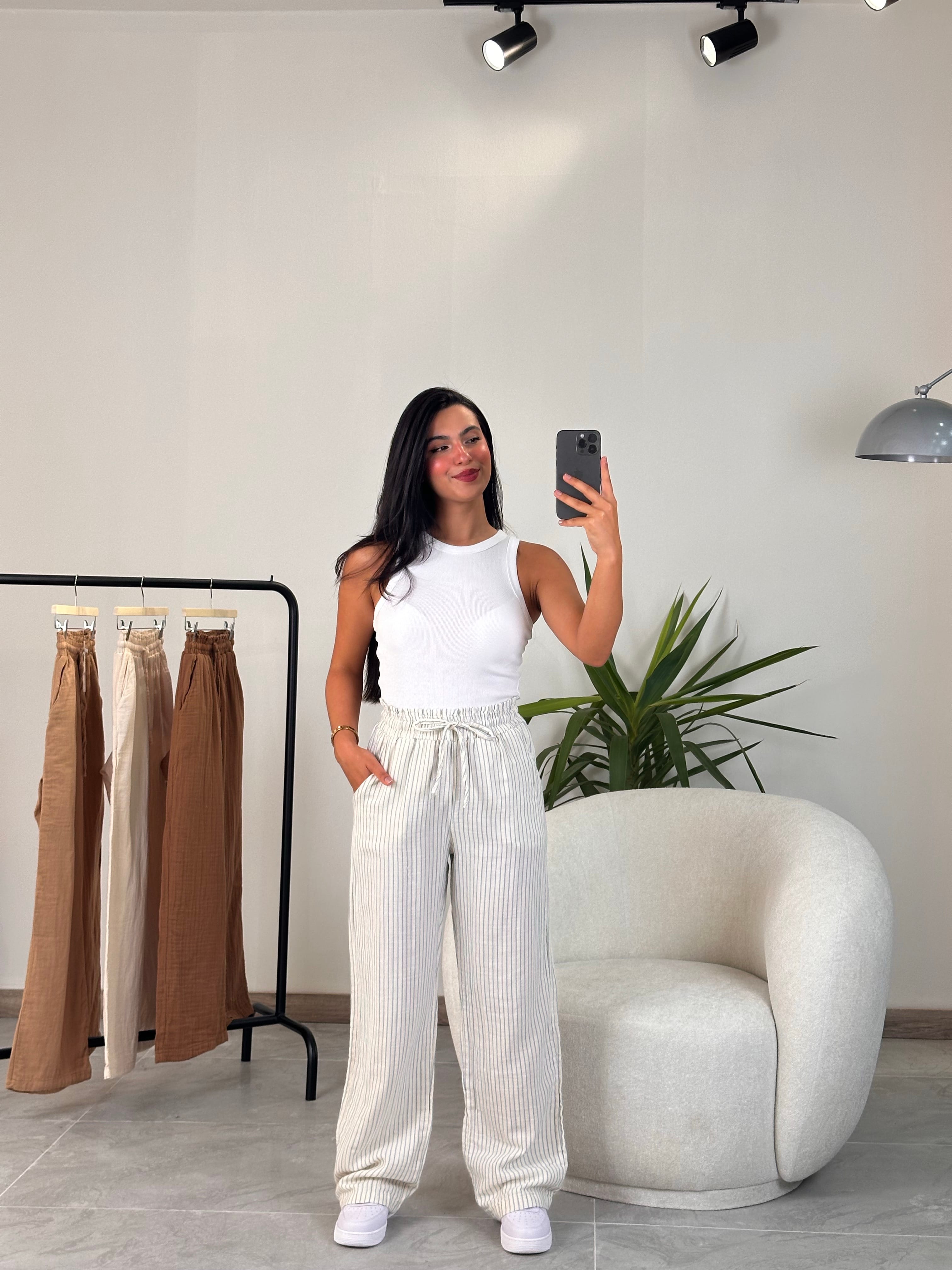 2480 Muadil Bağcıklı Müslin Pantolon - Çok Renkli