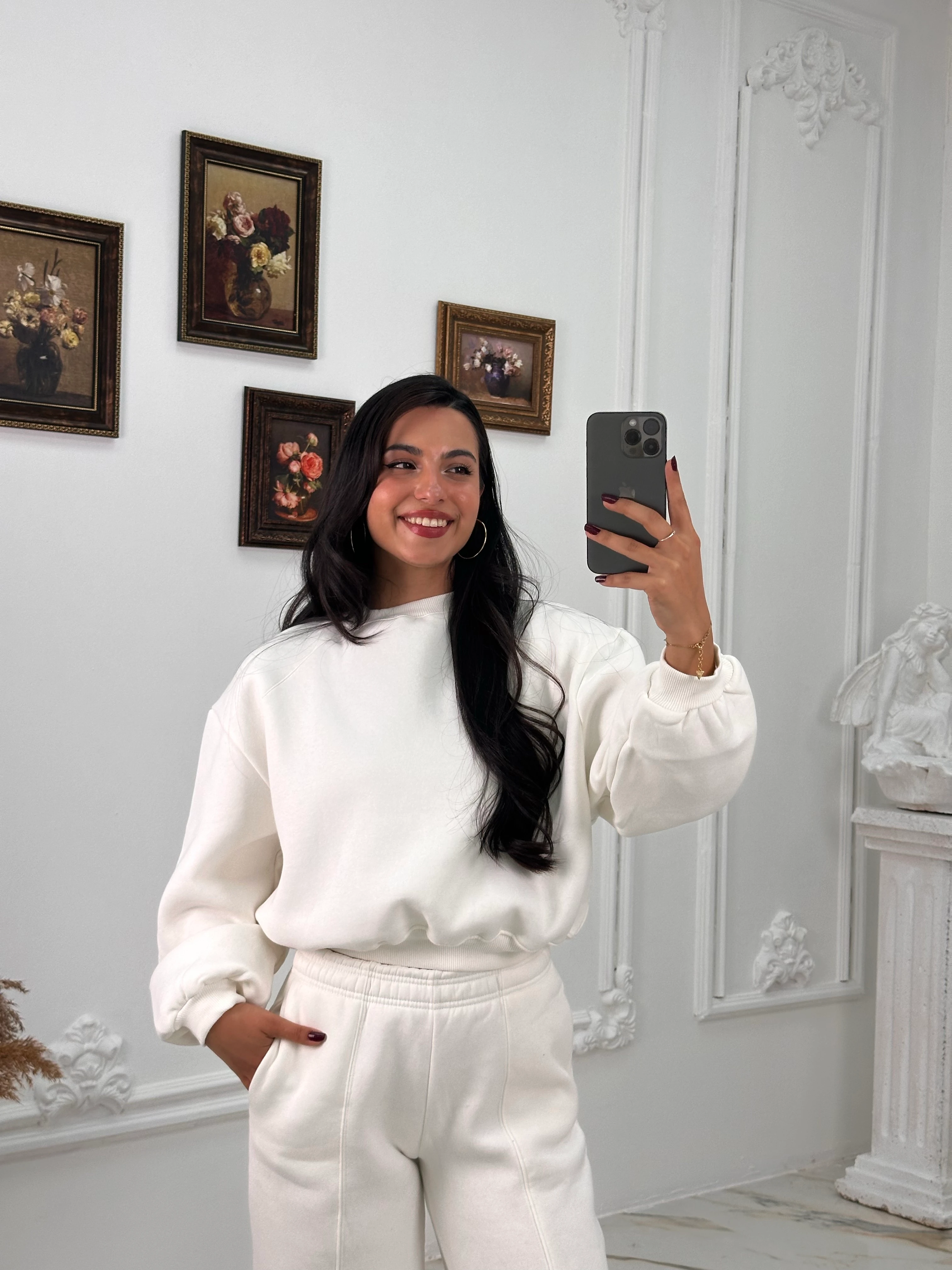 634 Muadil Oversize Şardonlu Takım - Beyaz