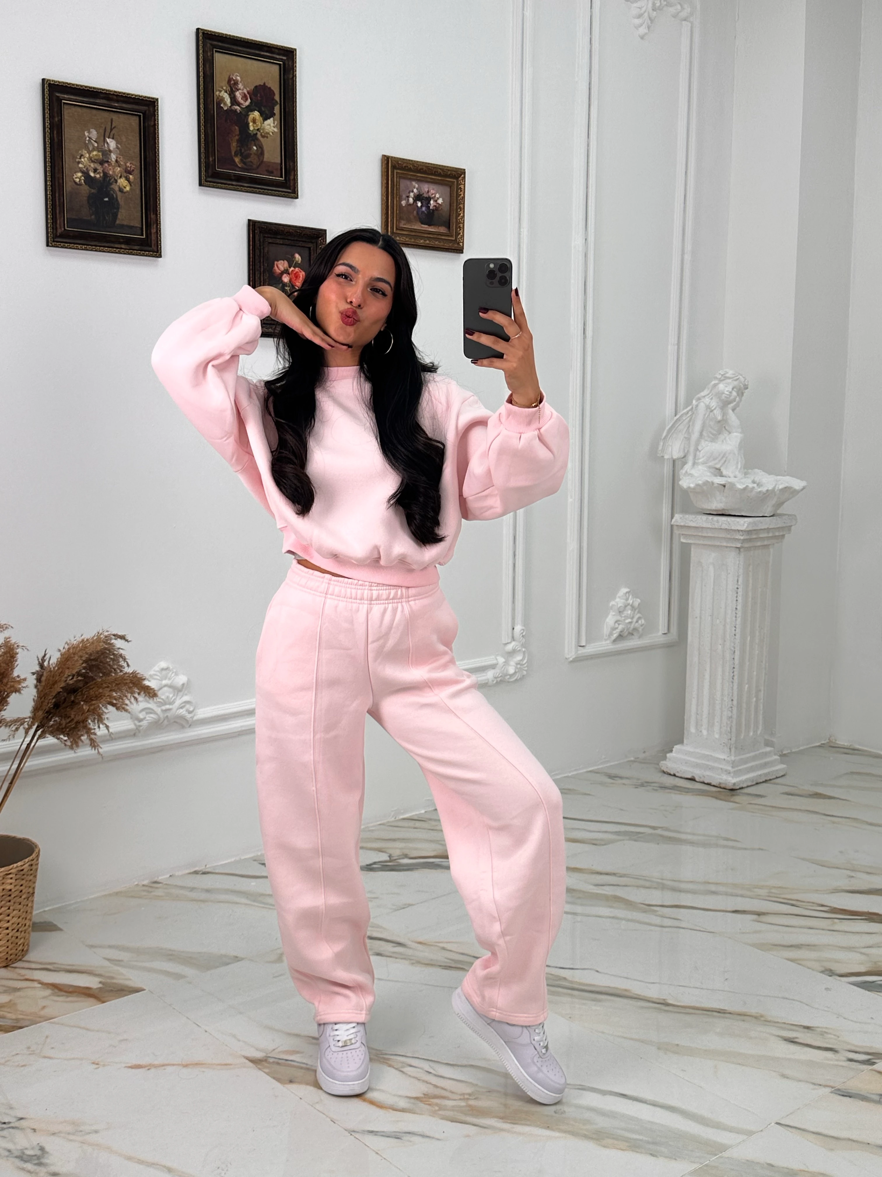 634 Muadil Oversize Şardonlu Takım - Pembe