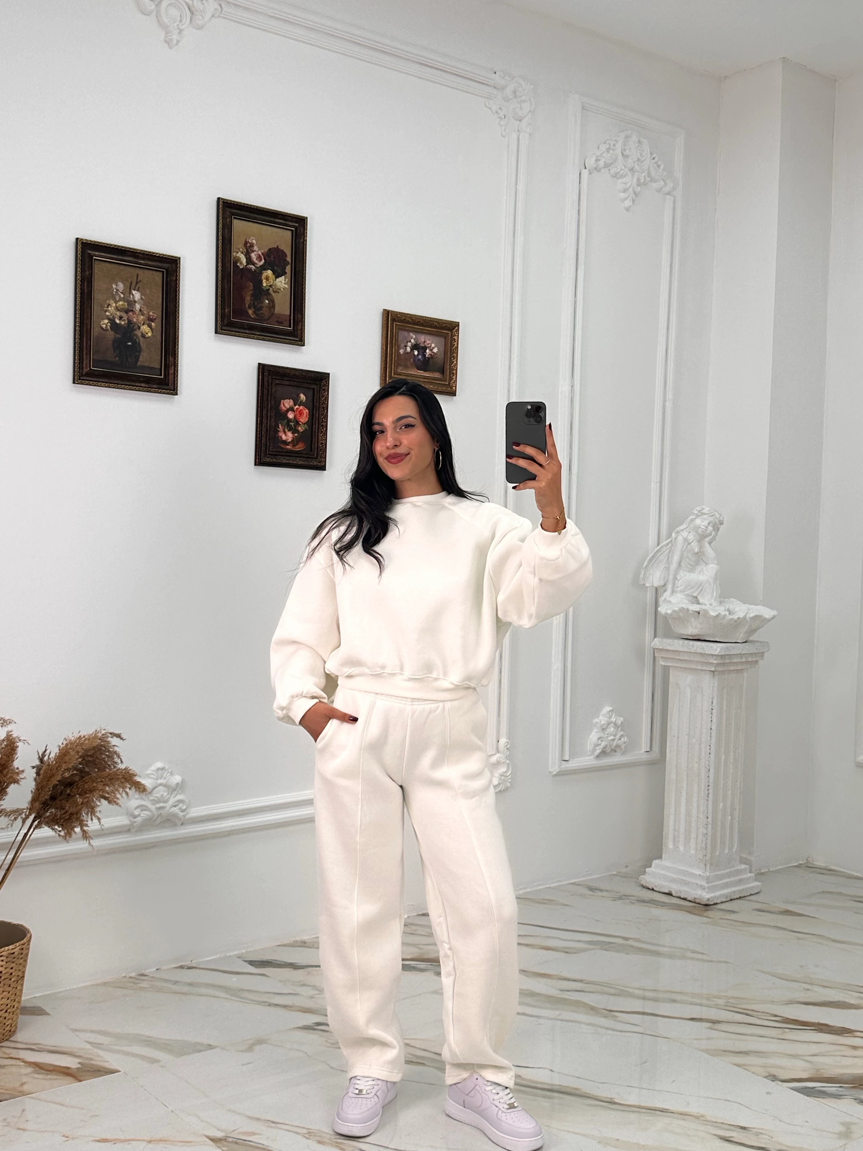 634 Muadil Oversize Şardonlu Takım - Beyaz