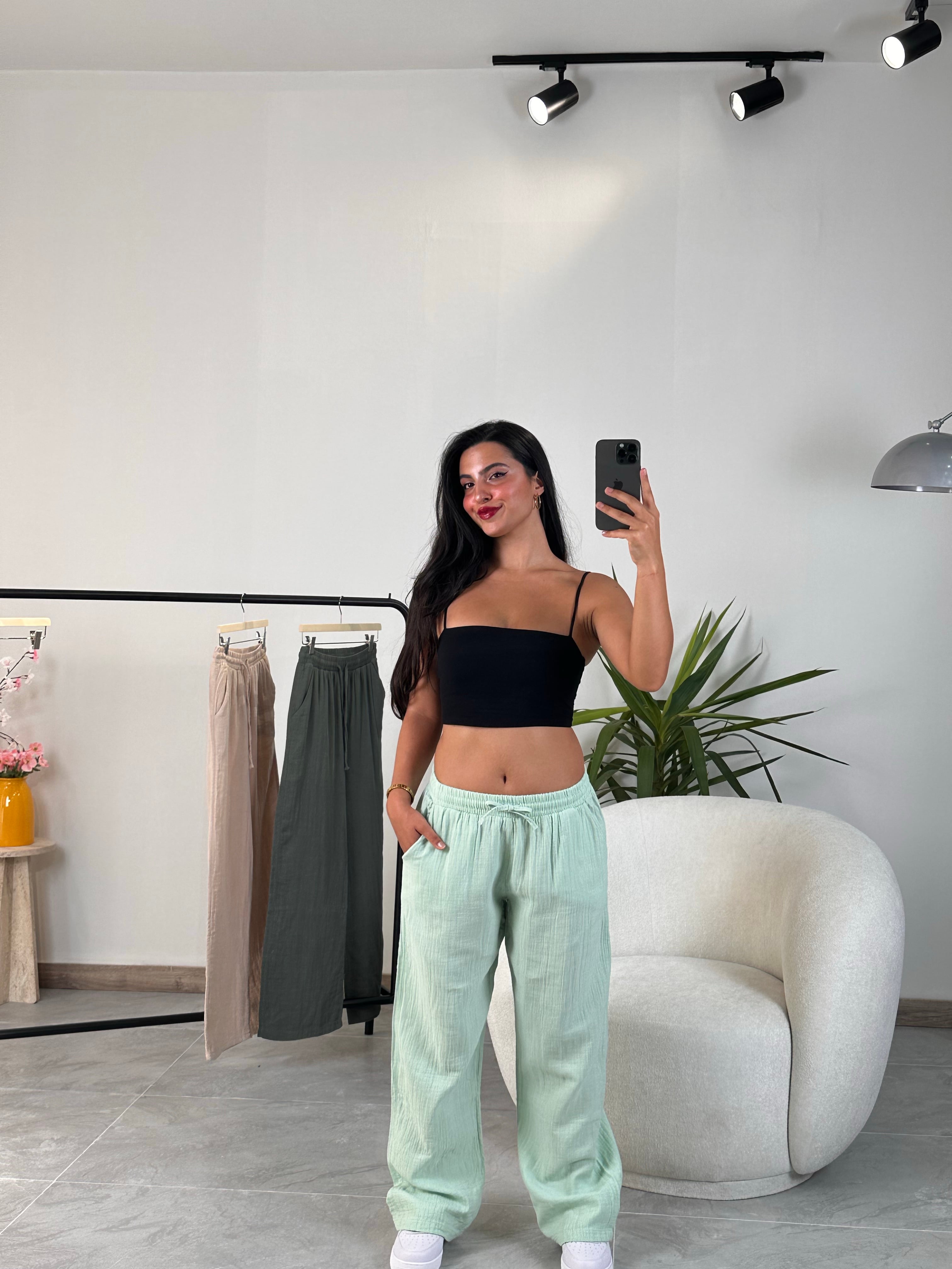 2470 Muadil Müslin Pantolon - Mint Yeşili