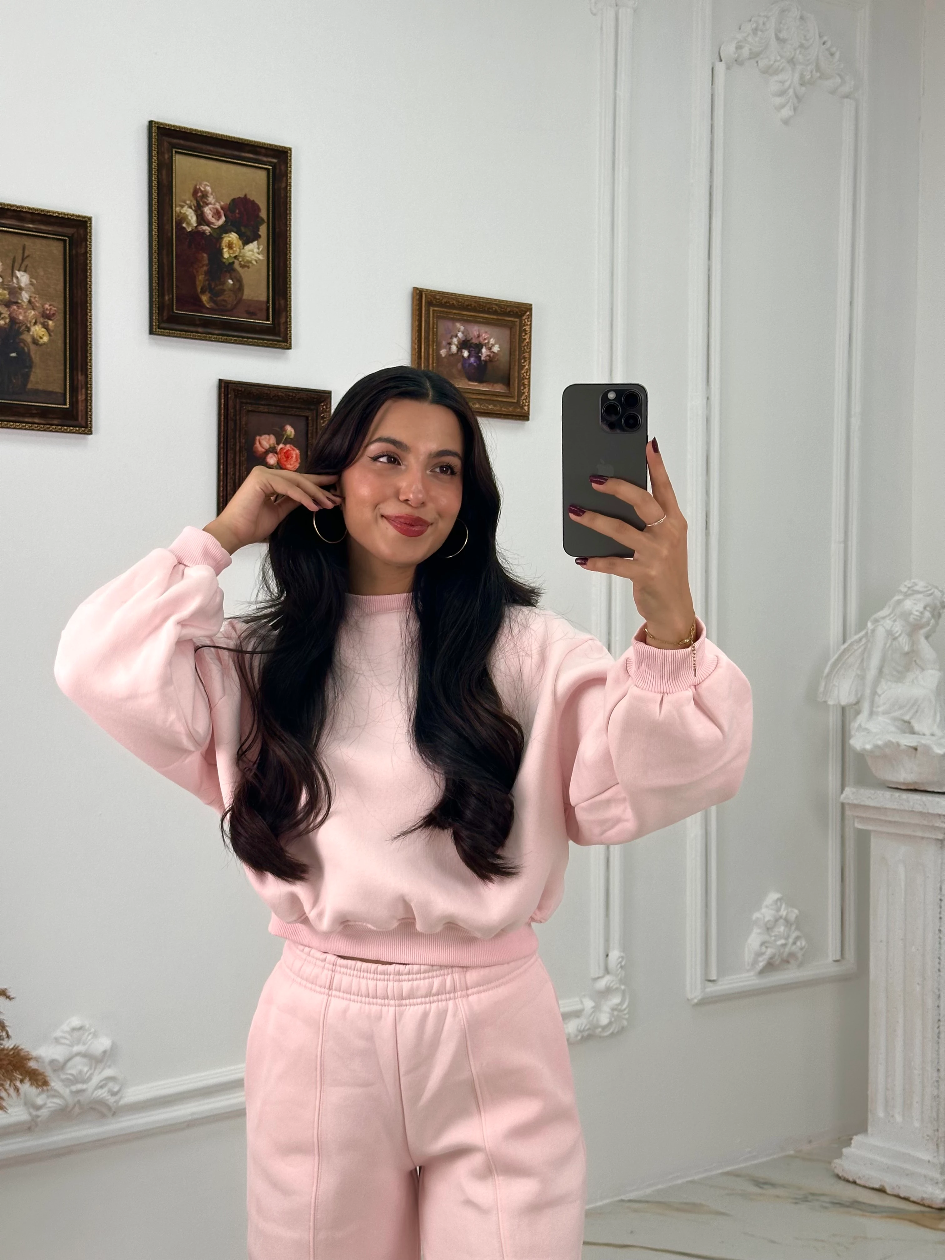 634 Muadil Oversize Şardonlu Takım - Pembe