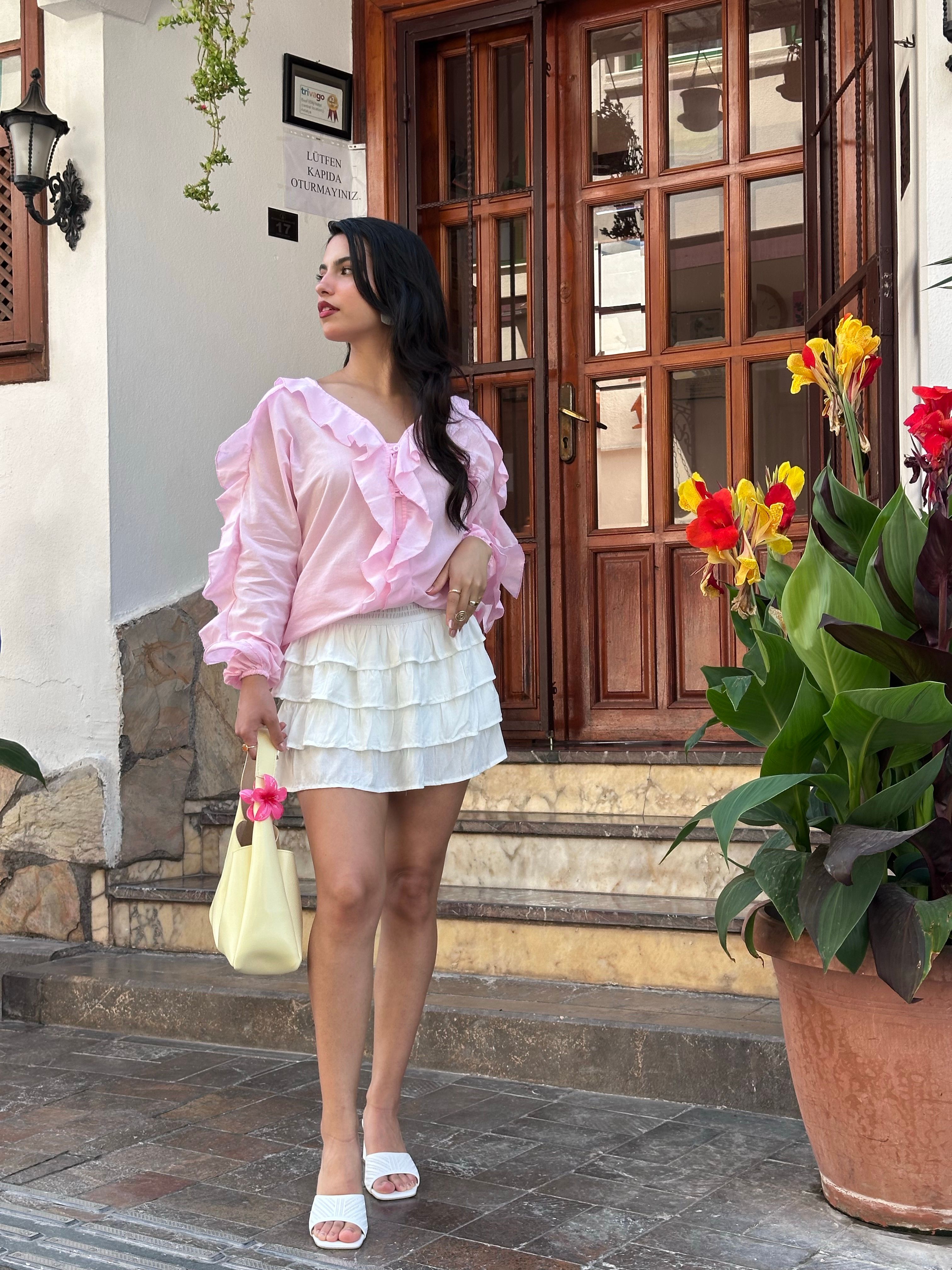 Fırfır Muadil Pembe Gömlek