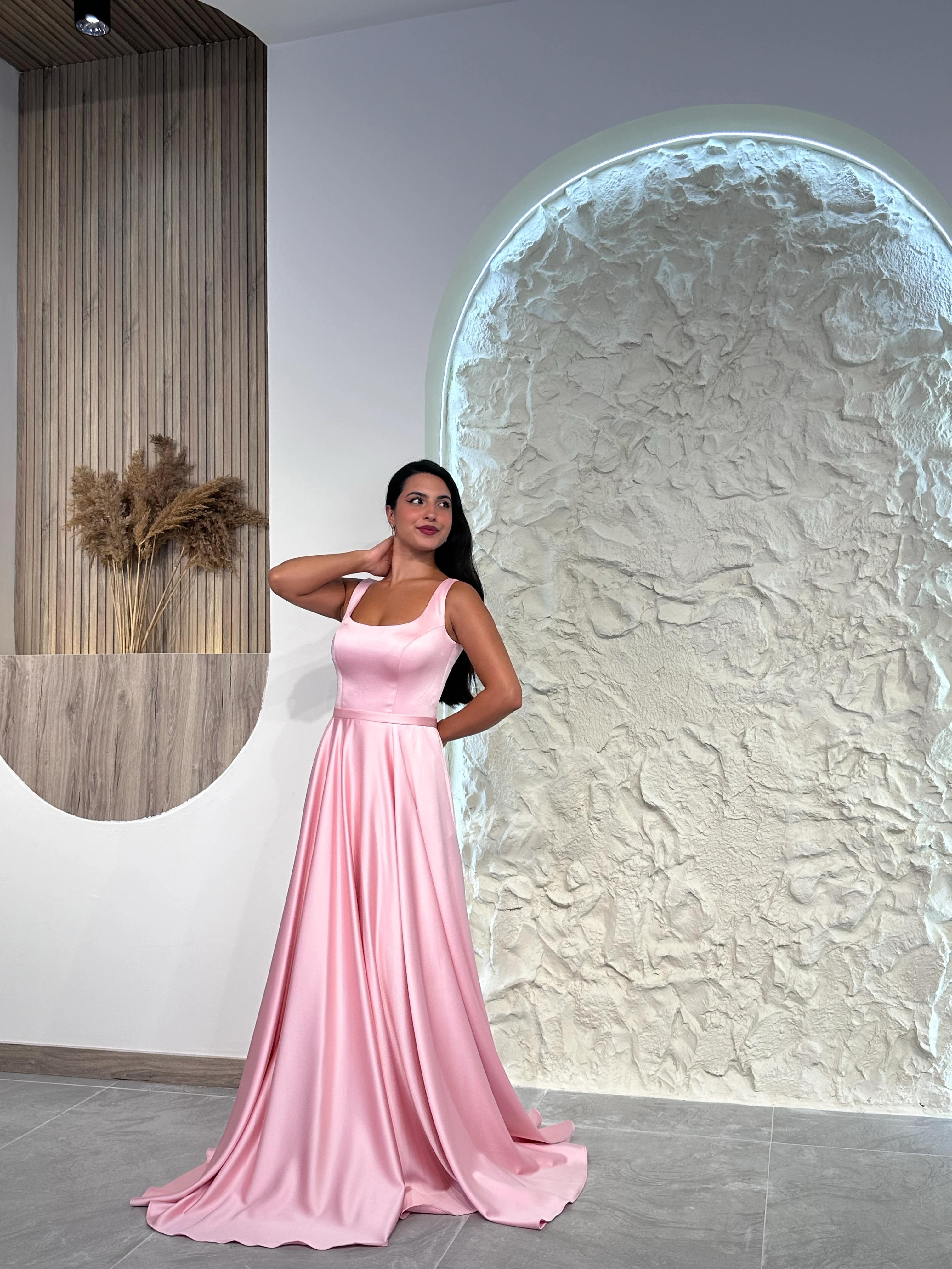 1103 İnce Kemer Detaylı Abiye Elbise