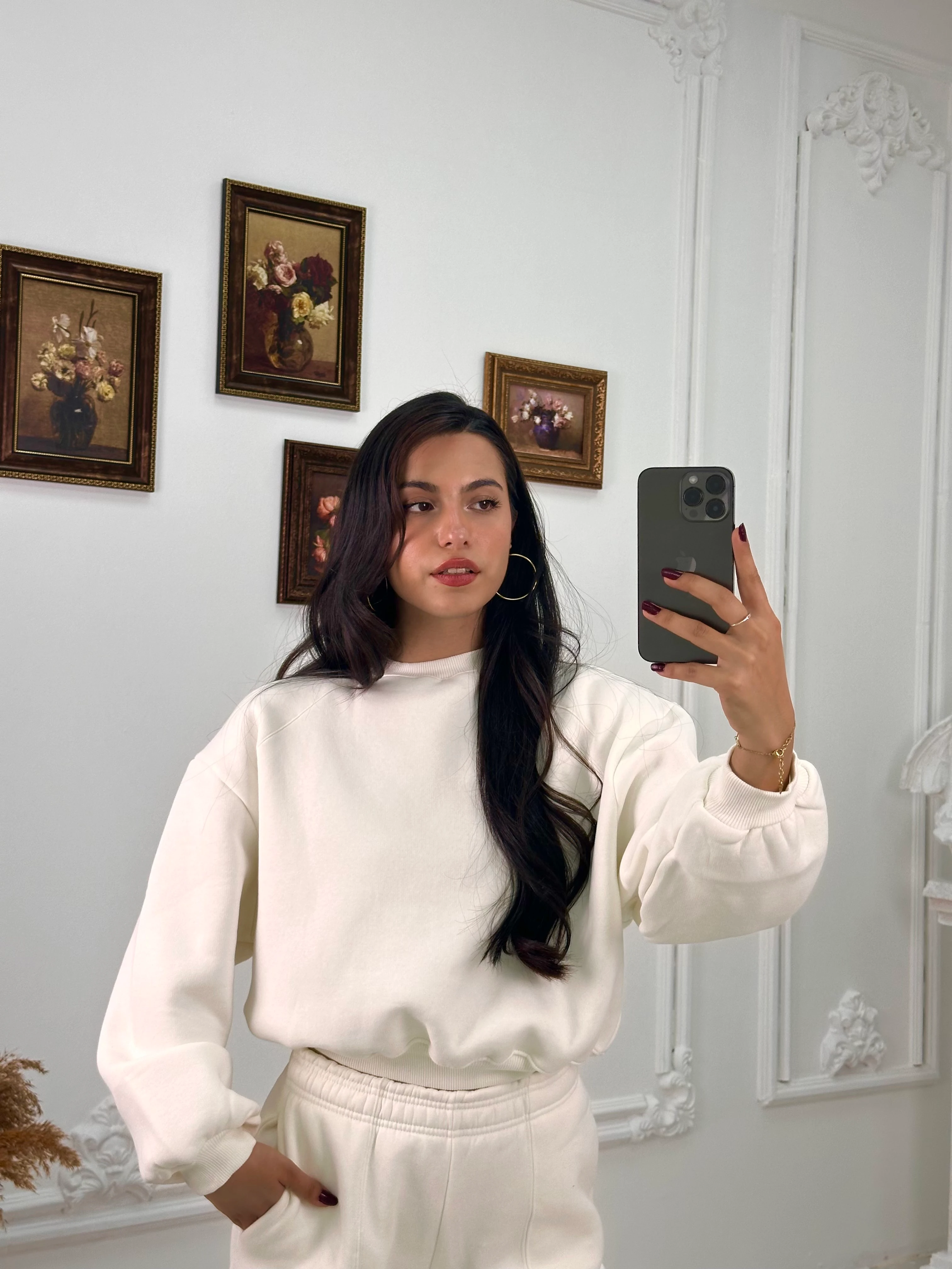 634 Muadil Oversize Şardonlu Takım - Beyaz