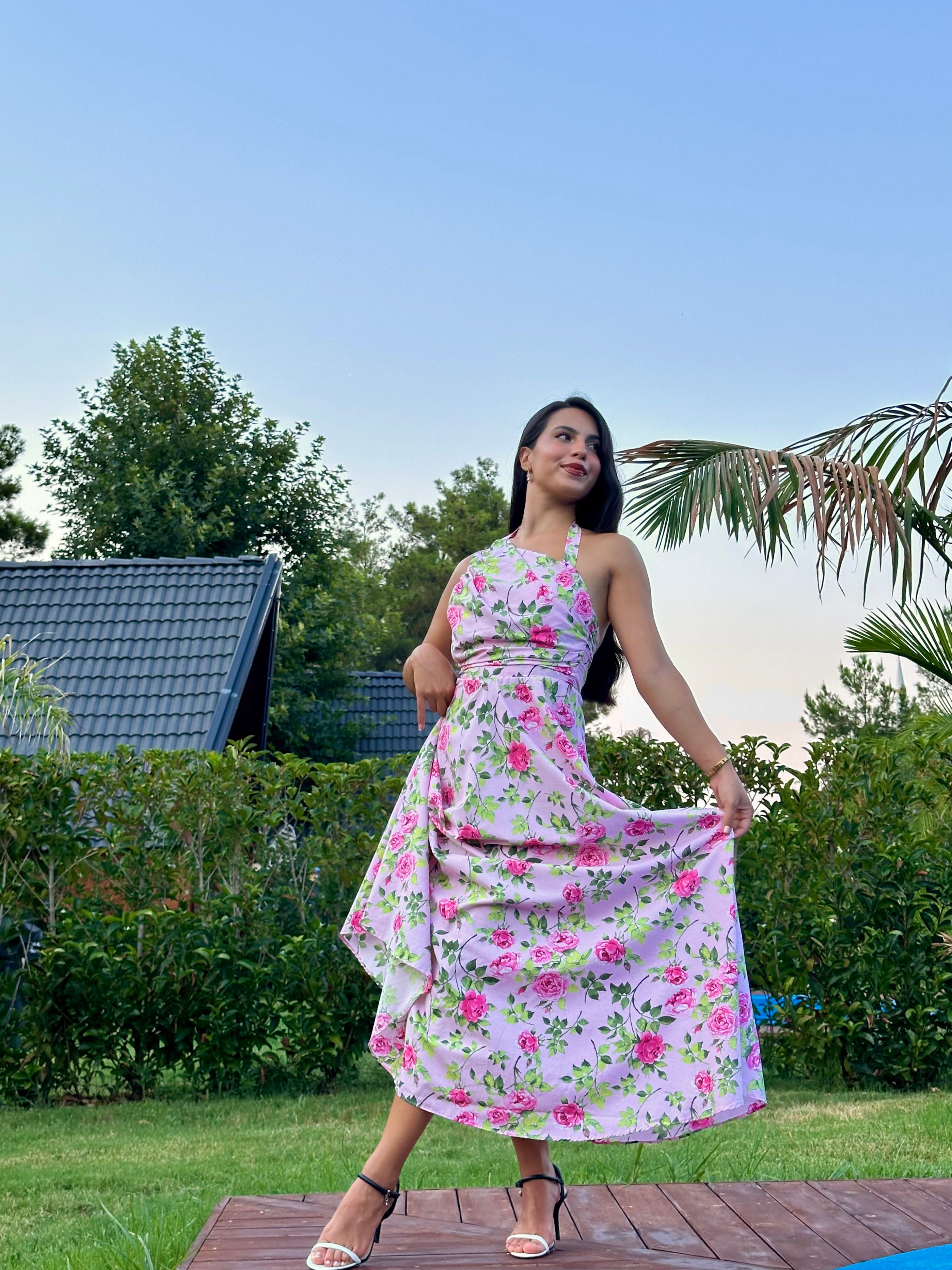 2363 Floral Sundress Elbise  - Pembe